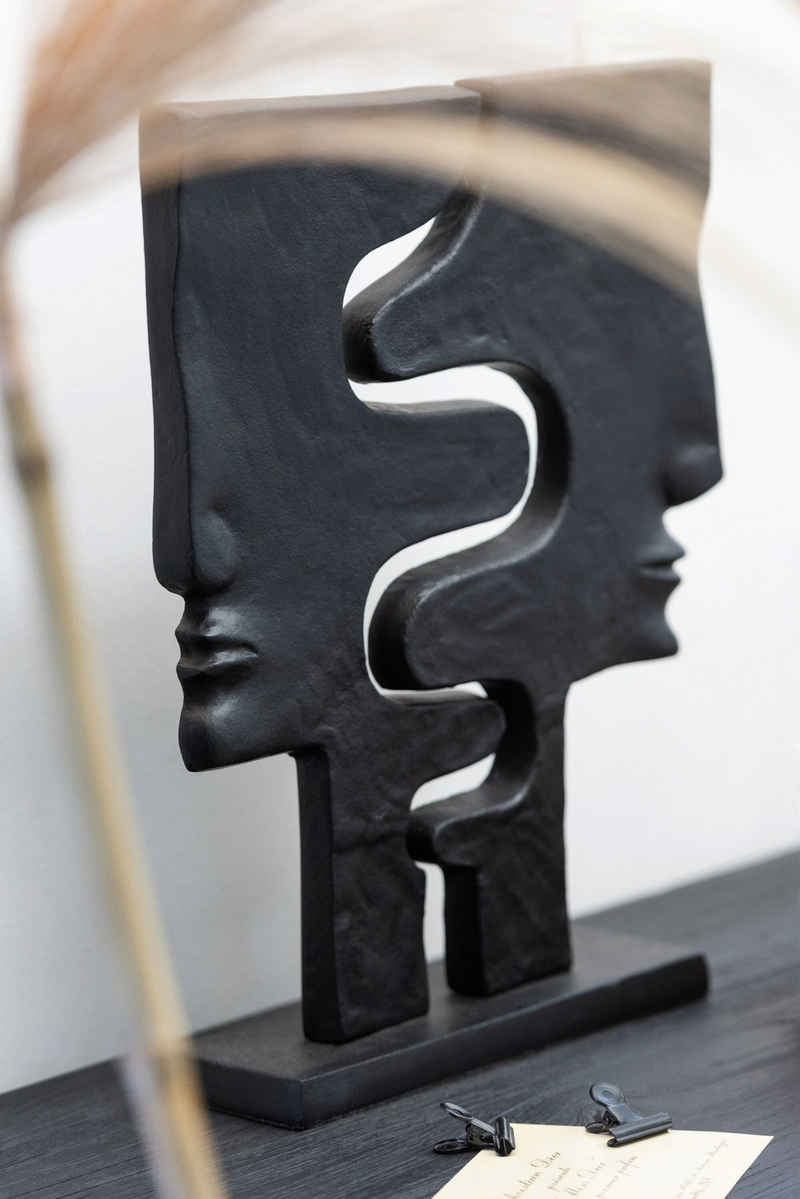 J-line Dekoobjekt Abstrakte Alu Figur mit Zwei Gesichtern auf Schwarzer Base
