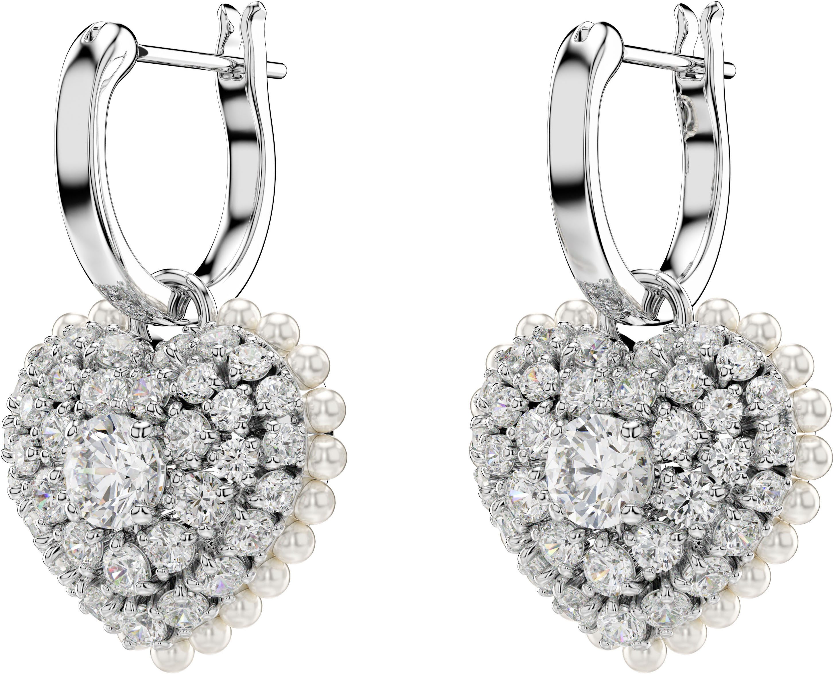 Swarovski Paar Creolen Idyllia E Heart Drop Herz, mit Swarovski® Kristall - mit Swarovski® Perle - Einhänger abnehmbar