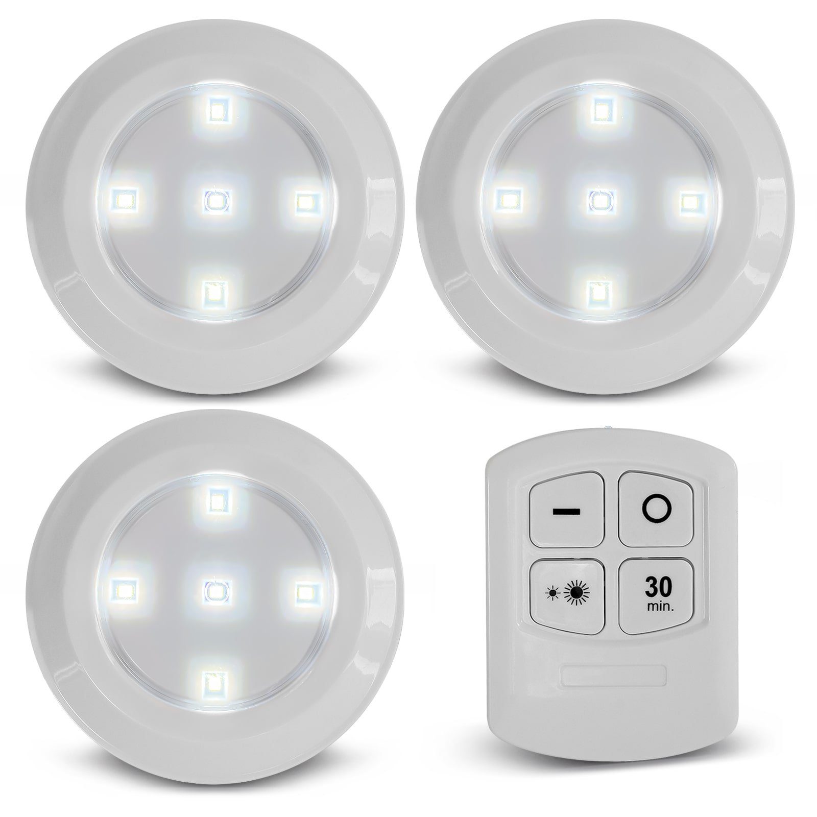 EAXUS LED Unterbauleuchte LED Lampe Batteriebetrieben mit Fernbedienung und Timer, Dimmbar (100%/50% Leuchtkraft), 30 Minuten Timer, LED fest integriert, Neutralweiß, Selbstklebend