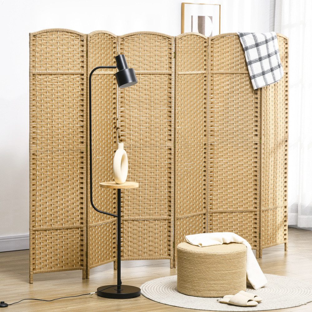 BBG Raumteiler Paravent 6-teilig 240 x 170 cm, faltbarer Raumteiler in Bambusoptik, Sichtschutzwand mit Holzrahmen für Wohnzimmer und Schlafzimmer