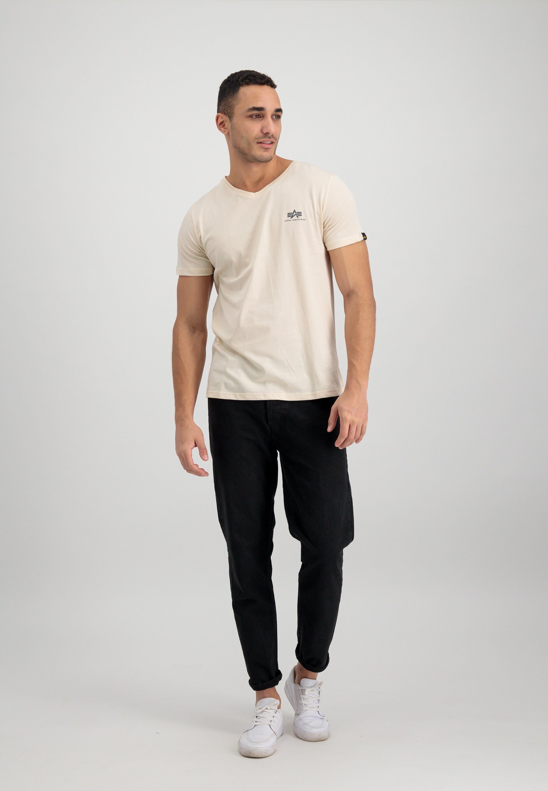 Alpha Industries Small V-Neck Logo T-Shirt Industries T-Shirts white Men jet Alpha - Basic T stream