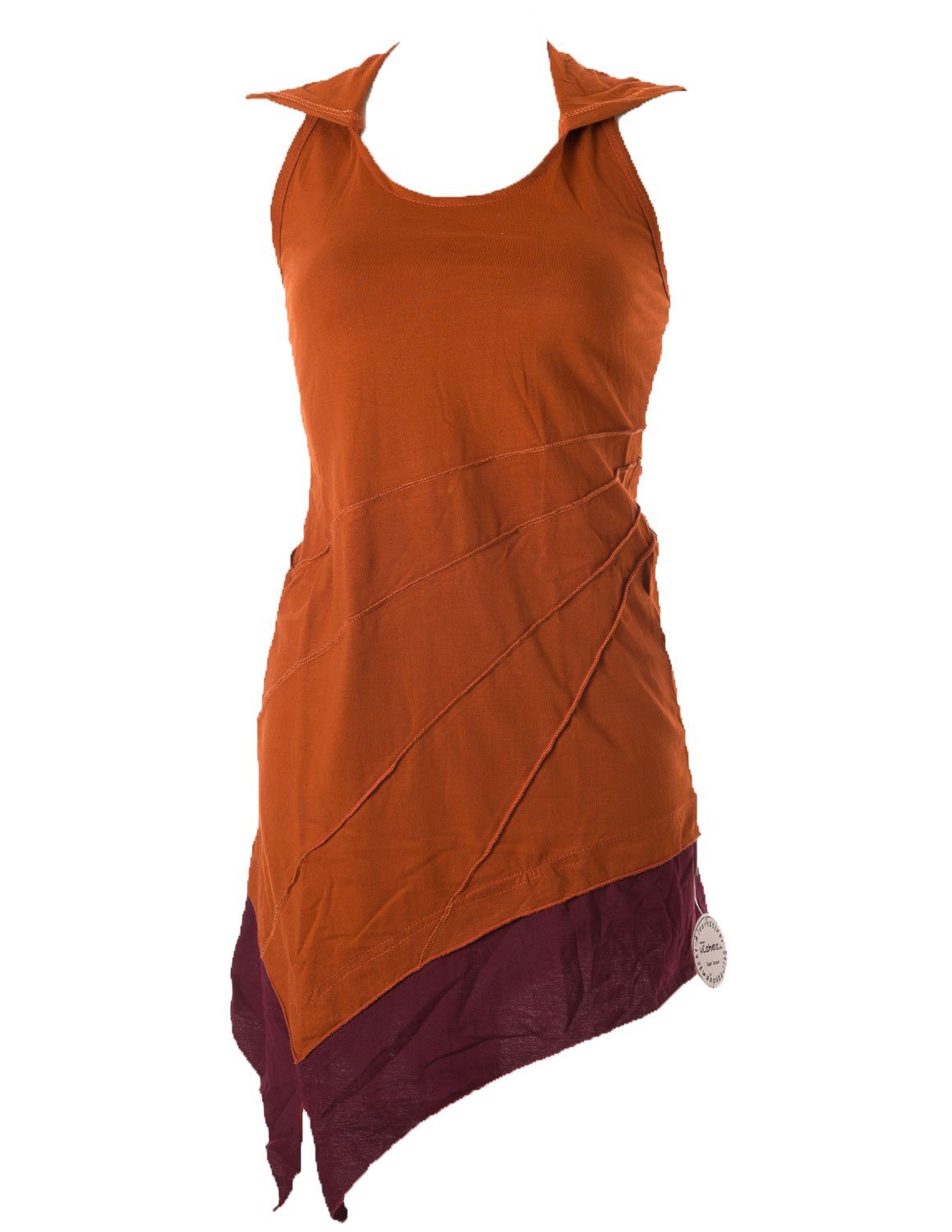 Vishes Kleid Neckholder Mini Style Boho Hippie, Neckholderkleid Goa, Zipfelkleid zweifarbig Elfen orange