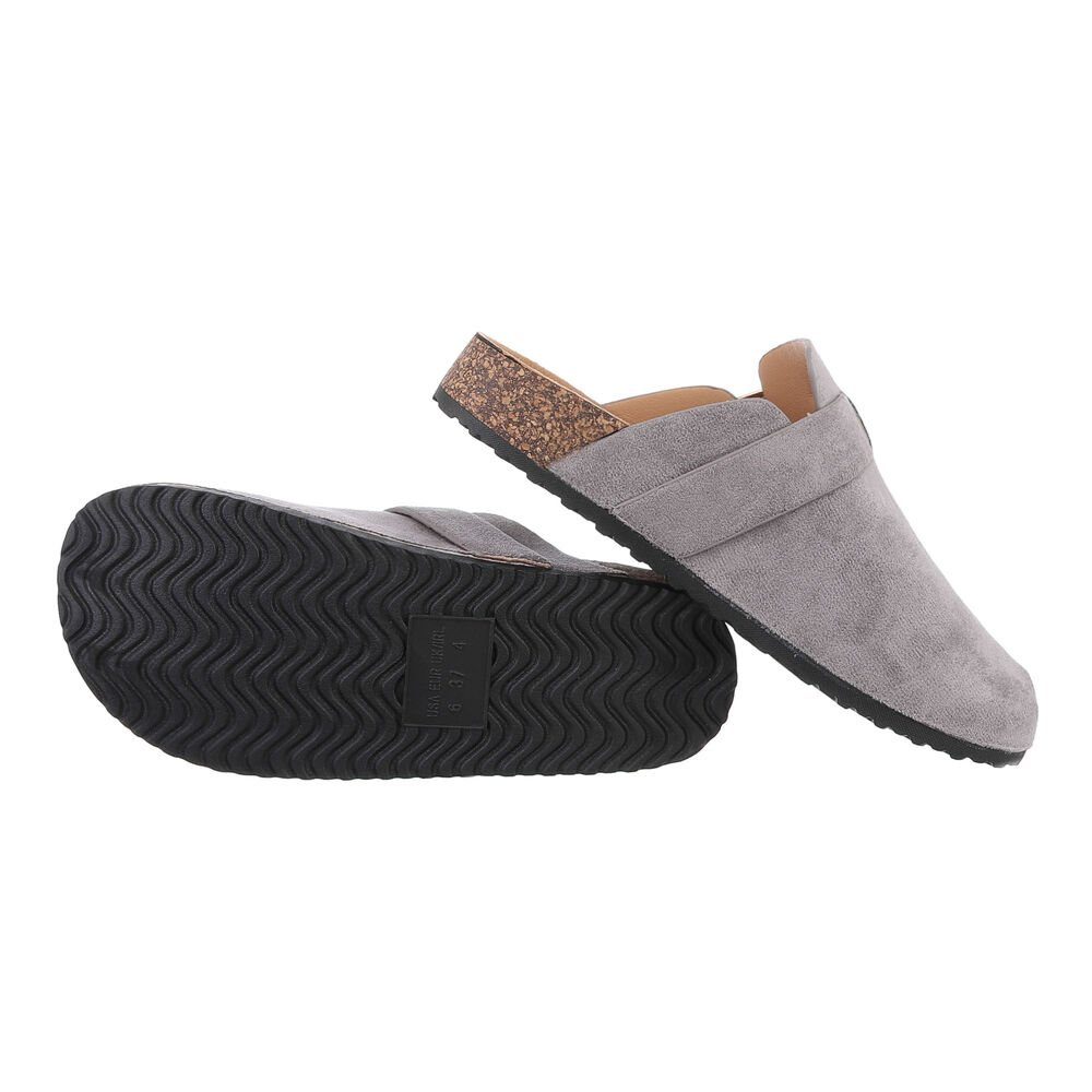 Ital-Design Eleganter Damenschuh mit Schnalle für Alltag und Freizeit Pantolette (85275940) Flach Pantoletten in Grau