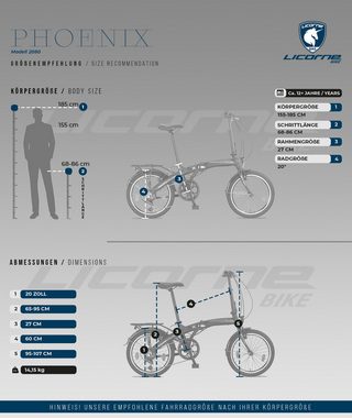 Licorne Bike Klapprad Licorne Bike Phoenix 2D, 20 Zoll Aluminium-Faltrad-Klapprad