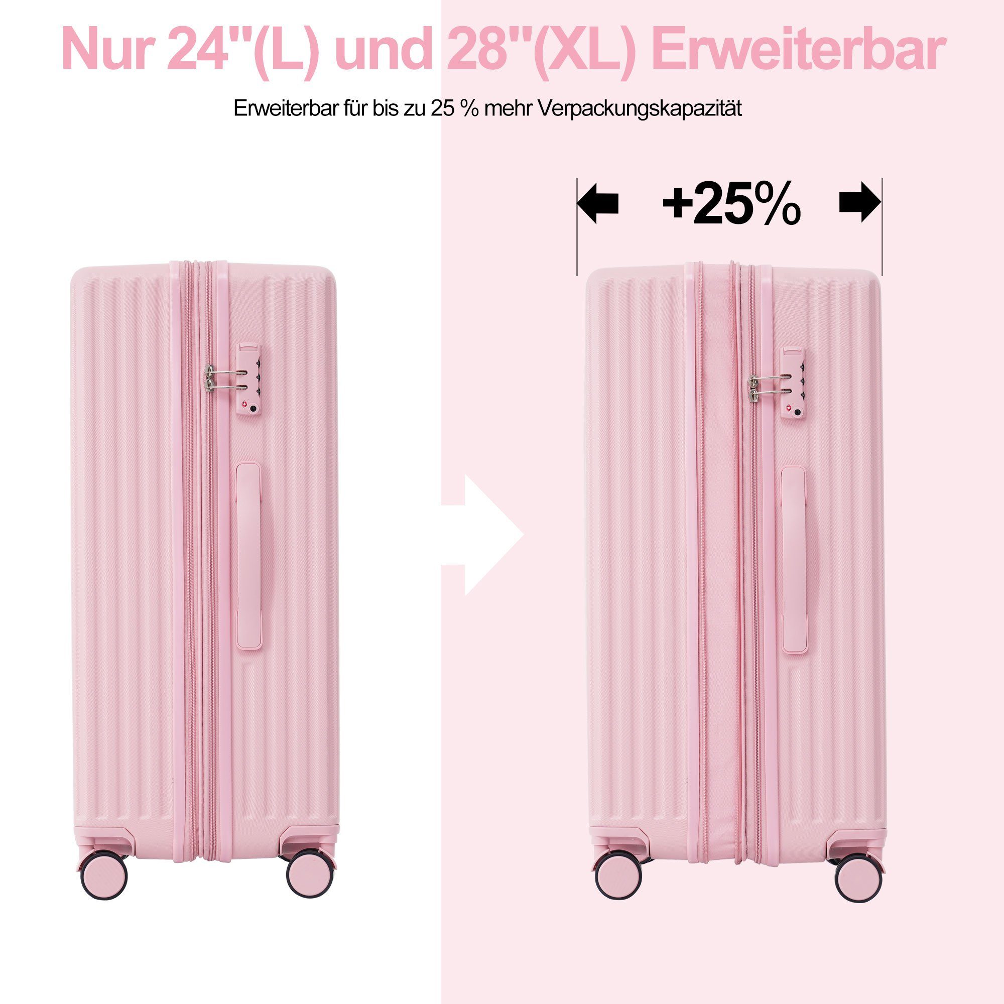 BlingBin Hartschalen-Trolley Handgepäck TSA Reisekoffer, ABS Koffer 65*43*28cm 4 4 Rollen, Zollschloss, Leicht mit Trolley Rollen, Kabinenkoffer Rosa