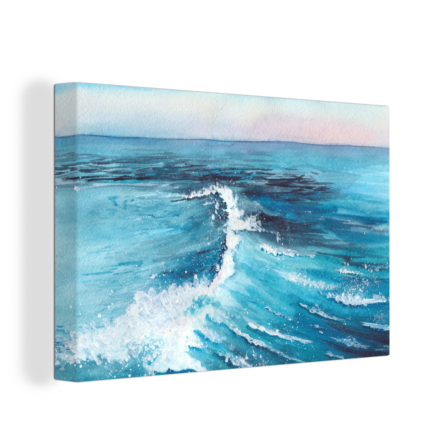 OneMillionCanvasses® Leinwandbild Golf - Meer - Aquarell, (1 St), Wandbild Leinwandbilder, Aufhängefertig, Wanddeko, 30x20 cm