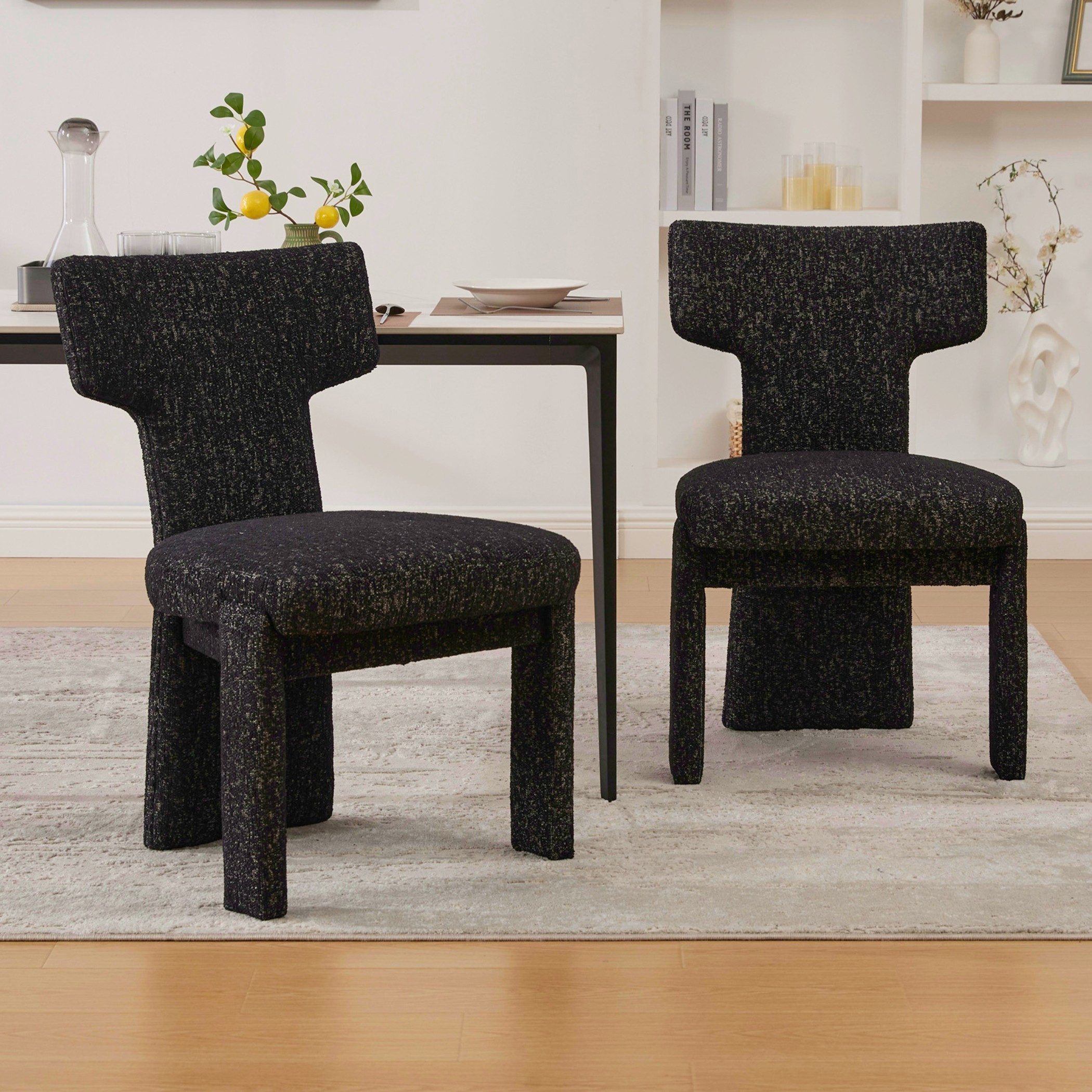 SeedWave Esszimmerstuhl 2er-Set Polsterstühle mit T-Rückenlehne und Chenillebezug (2er Set), Küchenstühle mit Holzrahmen und offenem Design ohne Armlehnen – Bild 2 von 5