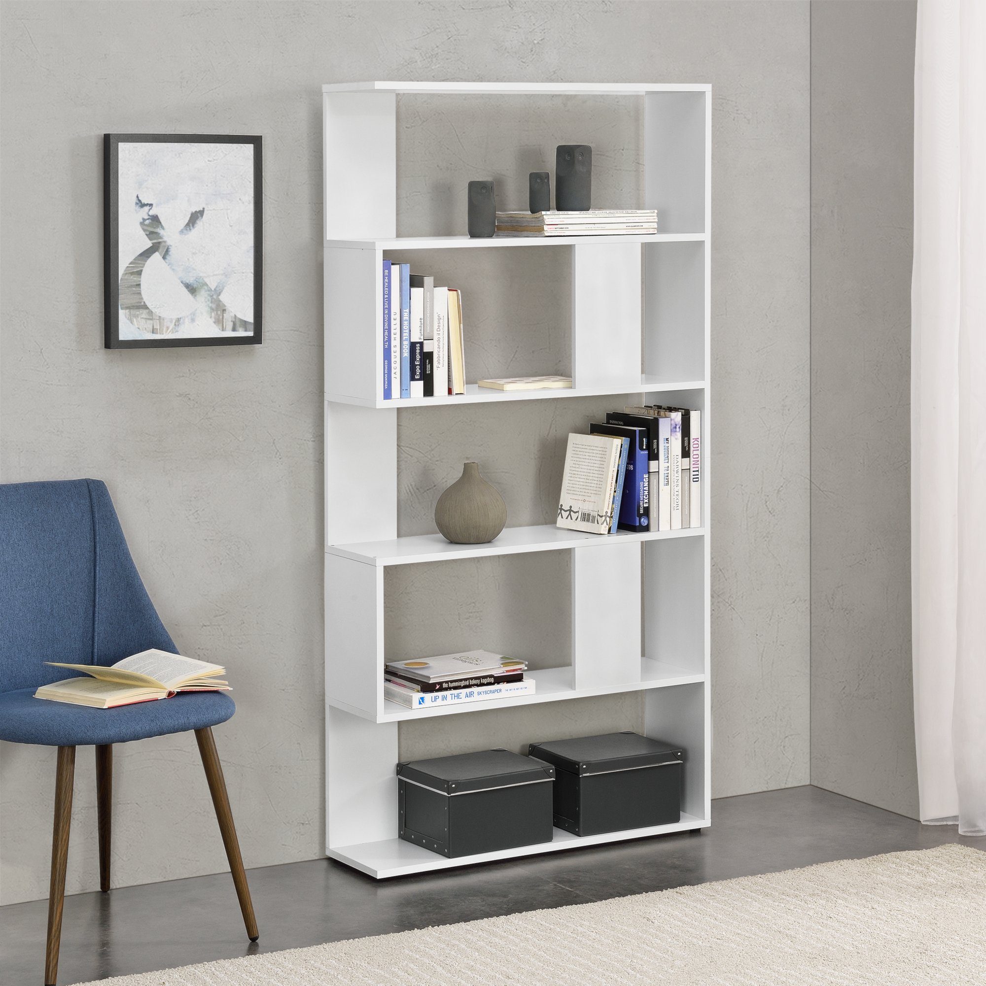 Ablageflächen »Aneby« Weiß Regal 159x80x23,5cm mit en.casa 5 Bücherregal,