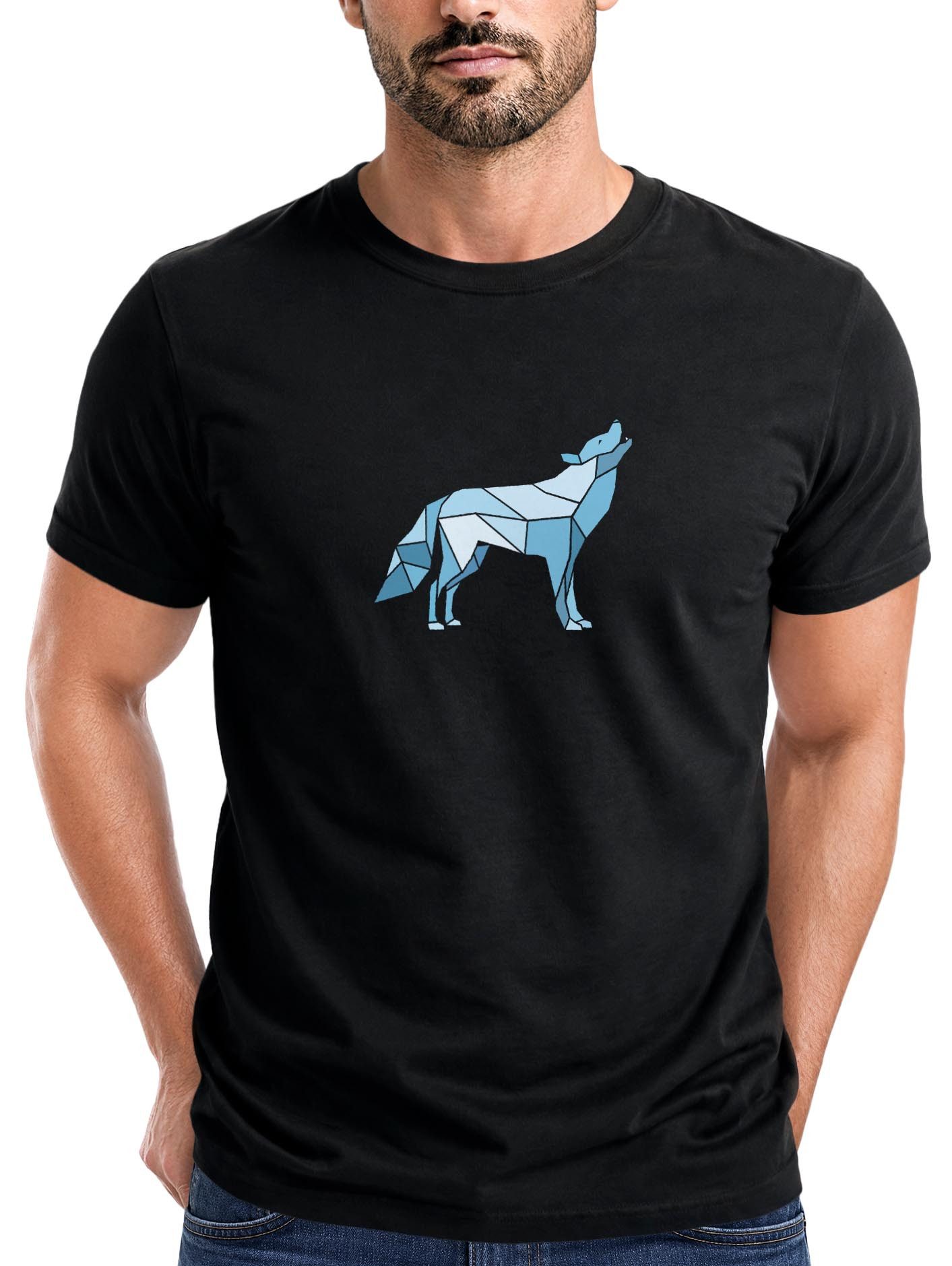 Print-Shirt Herren T-Shirt Bedruckt Polygon Grafik Wolf Outdoor Fashion Tiermotiv