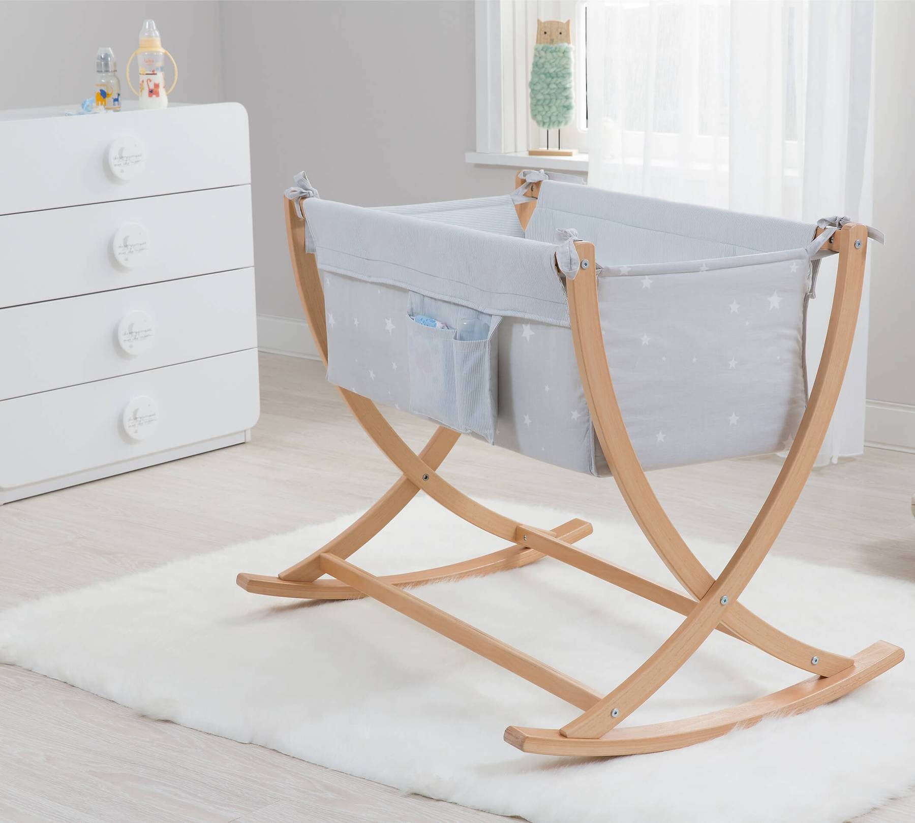Möbel-Zeit Stubenwagen Stubenbett, Stubenwagen, Schaukelwiege, Babywiege Folding, Holzrahmen kann zusammengeklappt werden