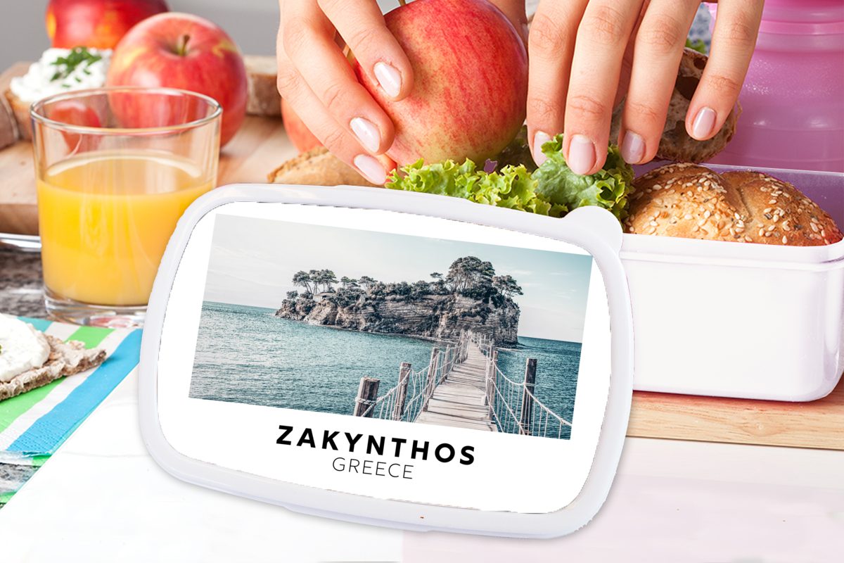 MuchoWow Lunchbox Zakynthos - Brotbox für Mädchen - weiß Meer, (2-tlg), Erwachsene, Brotdose, für und Jungs und Griechenland Kunststoff, Kinder