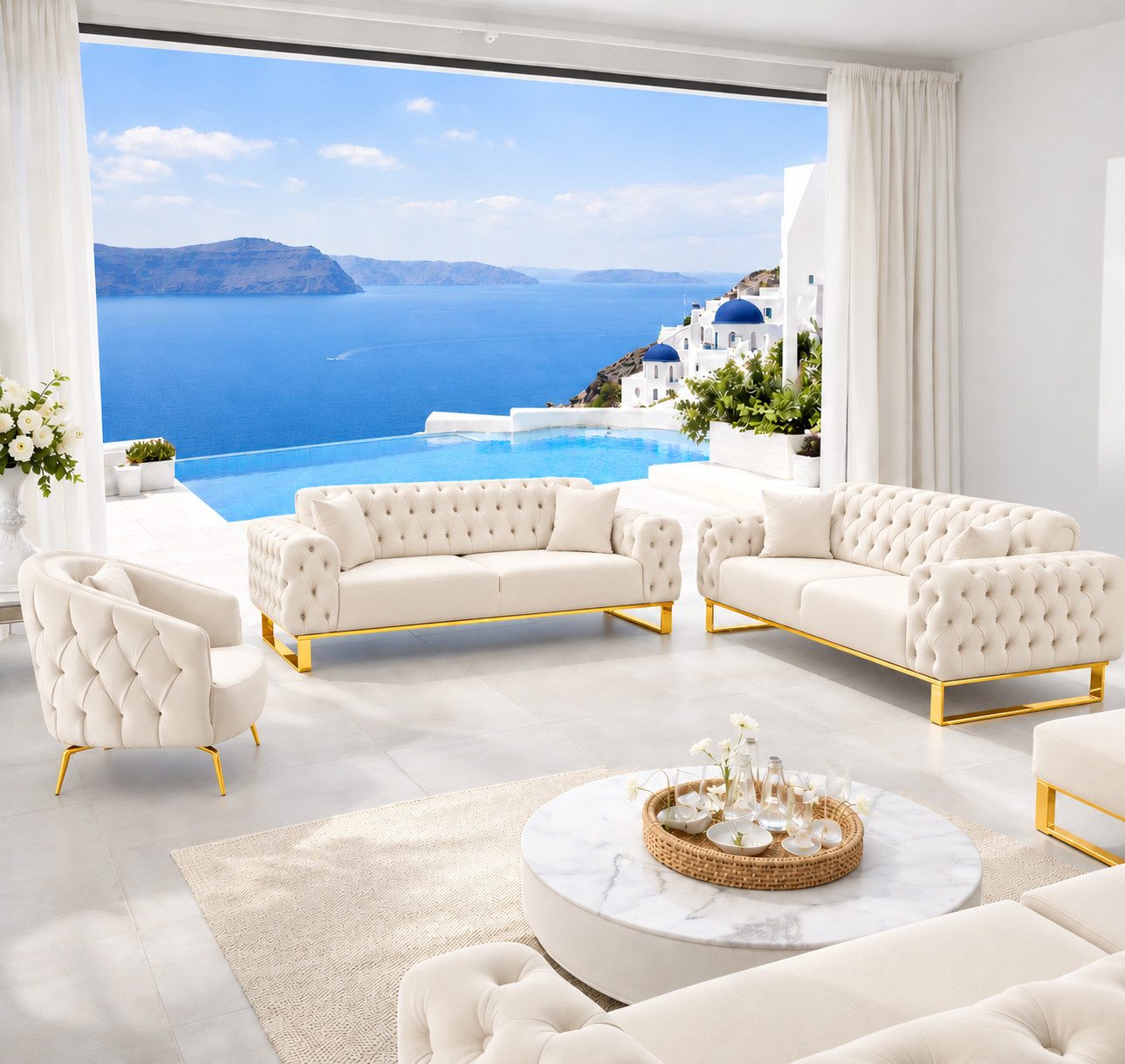 Palms-Store Sofa Set Santorini 3-Sitzer+2-Sitzer+Sessel in Samtstoff, Spar-Set, in 13 Stofffarben erhältlich