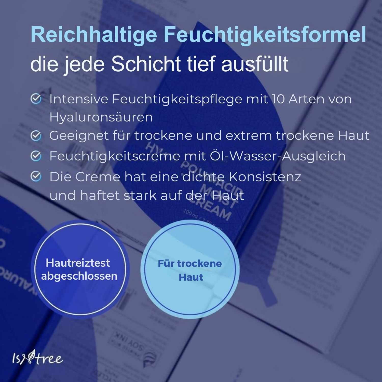 Isntree Tagescreme Hyaluronic Acid Moist Cream Feuchtigkeitscreme 100 ml – 5 Arten Hyaluronsäure, intensive Feuchtigkeit für trockene & empfindliche Haut, schnell einziehend, duftfrei, Tages- und Nachtpflege, K-Beauty