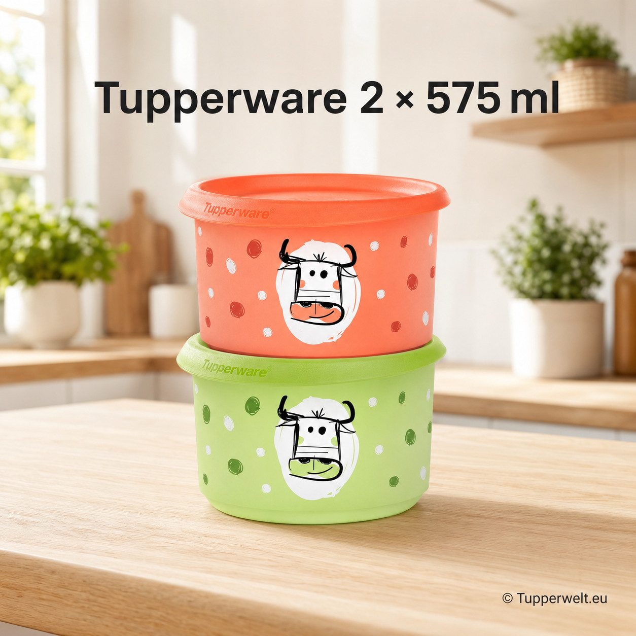 TUPPERWARE Vorratsdose Tupperware Dosen 2er Set mit Kuh Motiv 575 ml