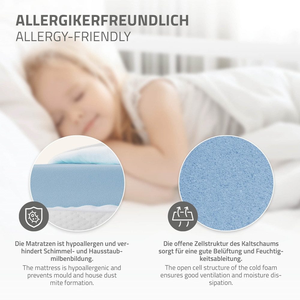 ML-DESIGN Jugendbett Bodenbett Juniorbett inkl. Lattenrost Einzelbett für Kinder Kinderbett, Junior-Bett mit Rausfallschutz & Matratze Bettrahmen aus MDF / Kief – Bild 5 von 5