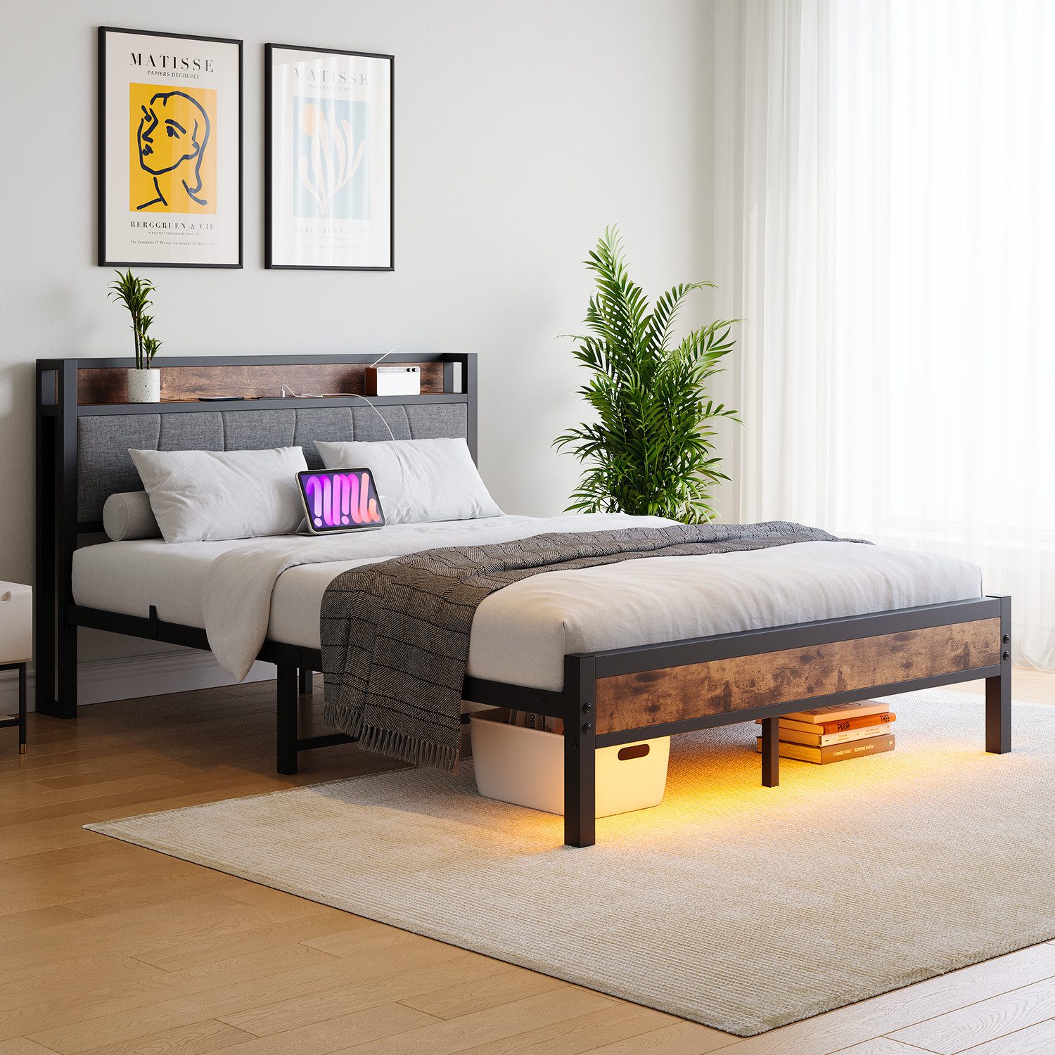 HOMERECOMMEND Metallbett mit 2 USB-Anschlüssen, LED günstig online kaufen