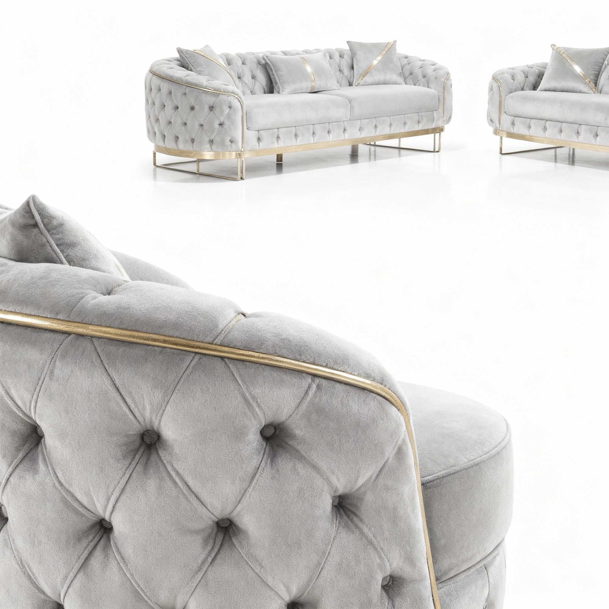 Palms-Store Sofa -Set MIRA mit Knopfheftung in 5 edlen Farbvarianten, 3-Sitzer + 3-Sitzer + Sessel