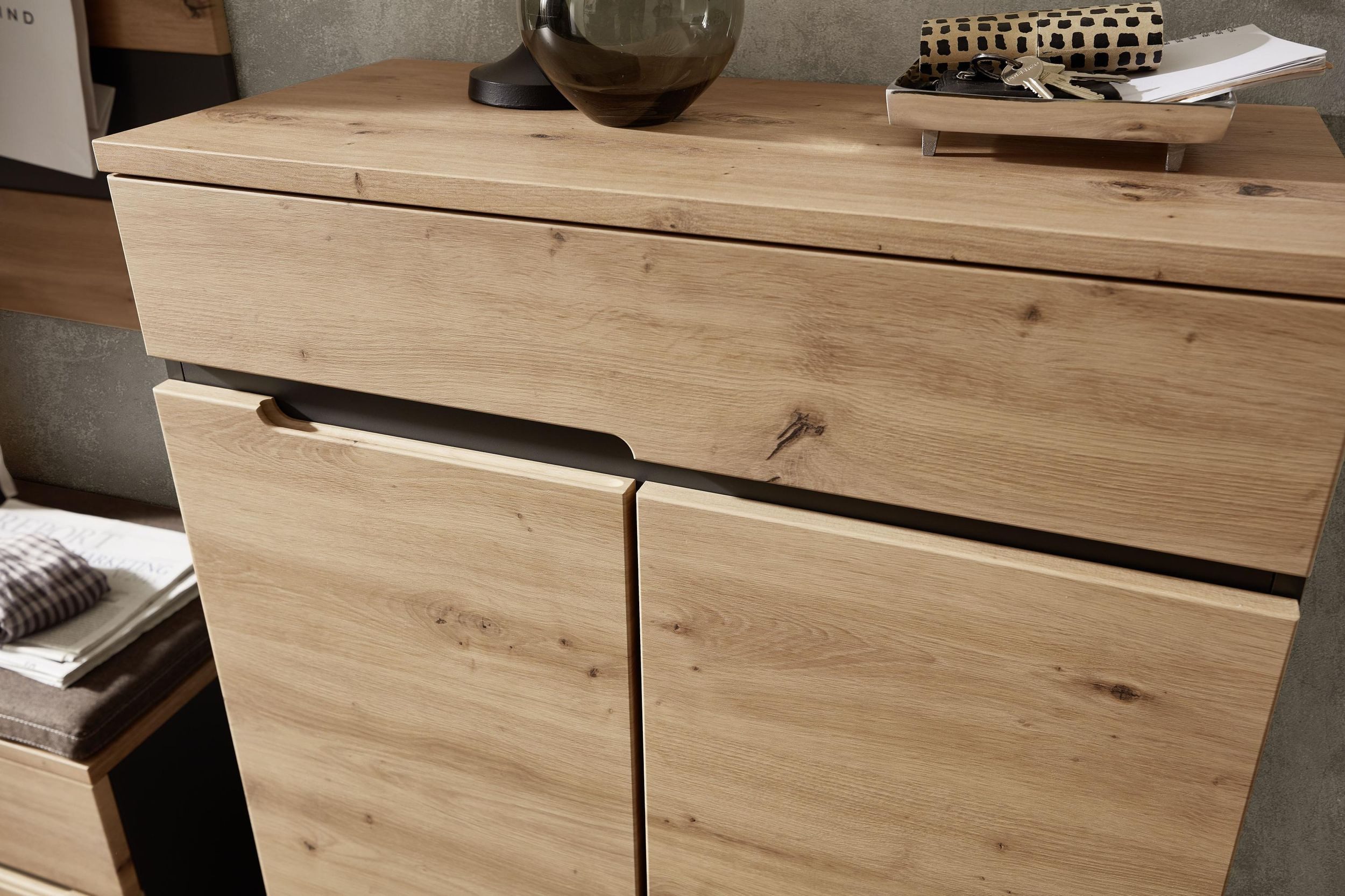 Innostyle Garderoben-Set MEMPHIS GH80 Artisan Eiche Nachbildung 5-teilig, (Komplett-Set, 5-St., Schrank, Paneel, Sitzbank mit Kissen, Schuhschrank und Spiegel)