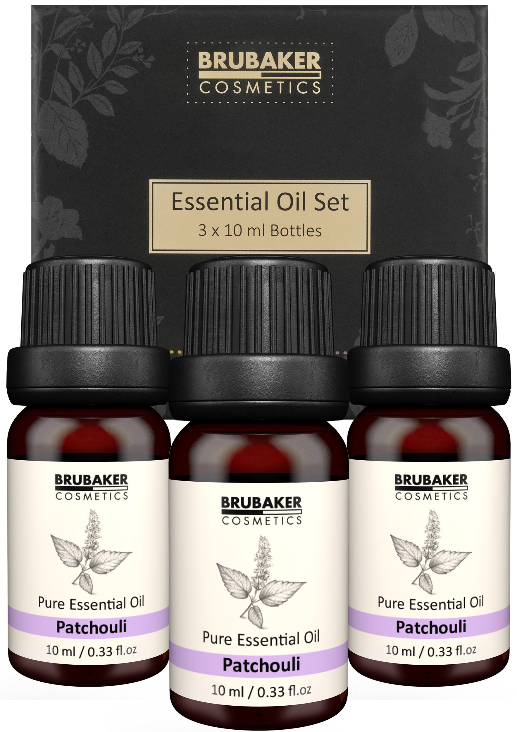 BRUBAKER Duftöl 3er-Set Patchouli Öl - Entspannung & Schlaf (Naturrein & Vegan, 3 x 10 ml Zederöl Baumöl), Ätherische Öle Aromatherapie Geschenkset