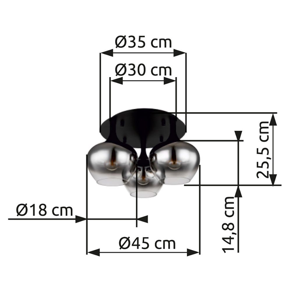 GLOBO LIGHTING LED Deckenleuchte, Leuchtmittel inklusive, Warmweiß, Deckenlampe Deckenleuchte Wohnzimmerlampe Rauchglas schwarz LED D 45cm