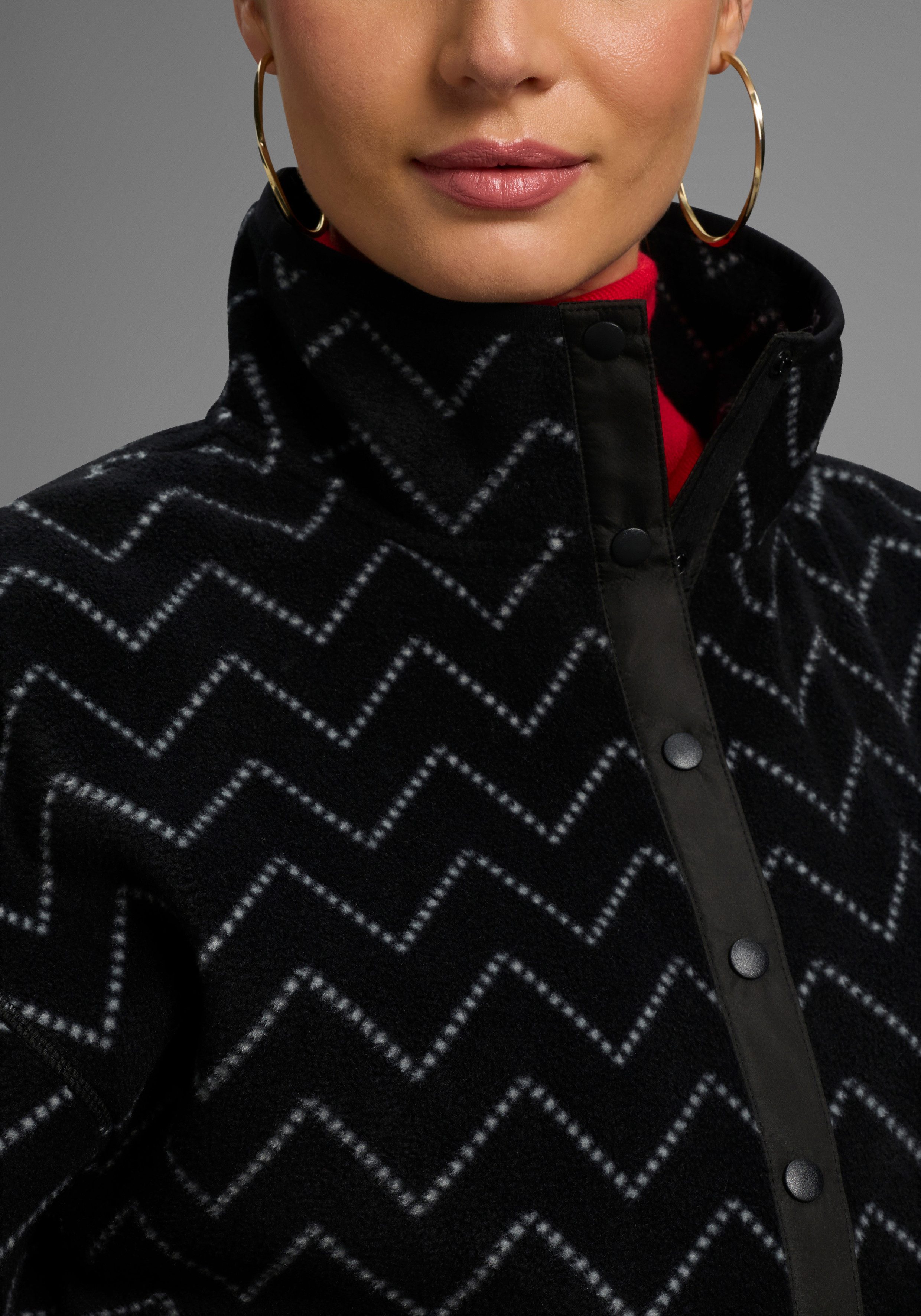 Polarino Fleecepullover mit Colourblocking-Optik, mit Kängurutasche, aus Fleecestoff