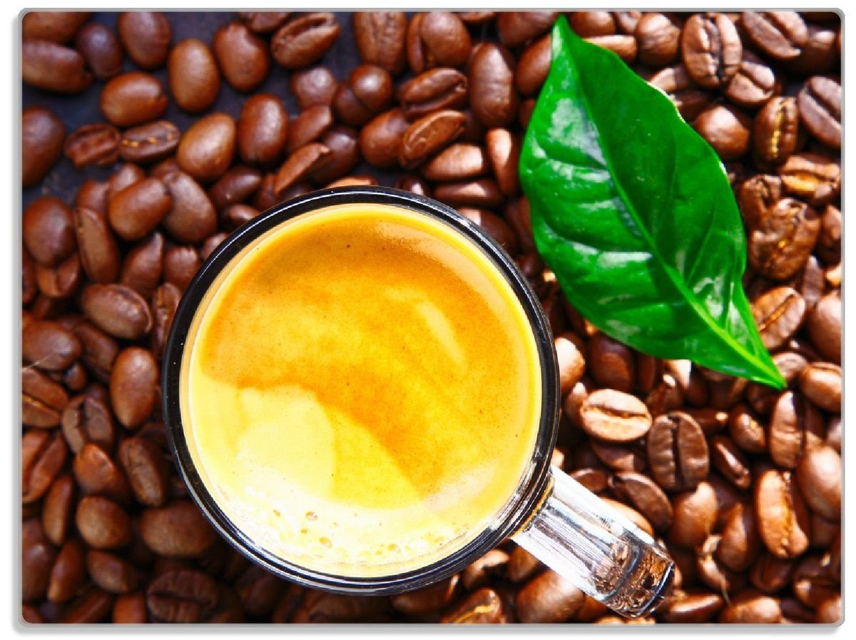 Wallario Schneidebrett Kaffee und Bohnen, ESG-Sicherheitsglas, (inkl. rutschfester Gummifüße 4mm, 1-St), 30x40cm