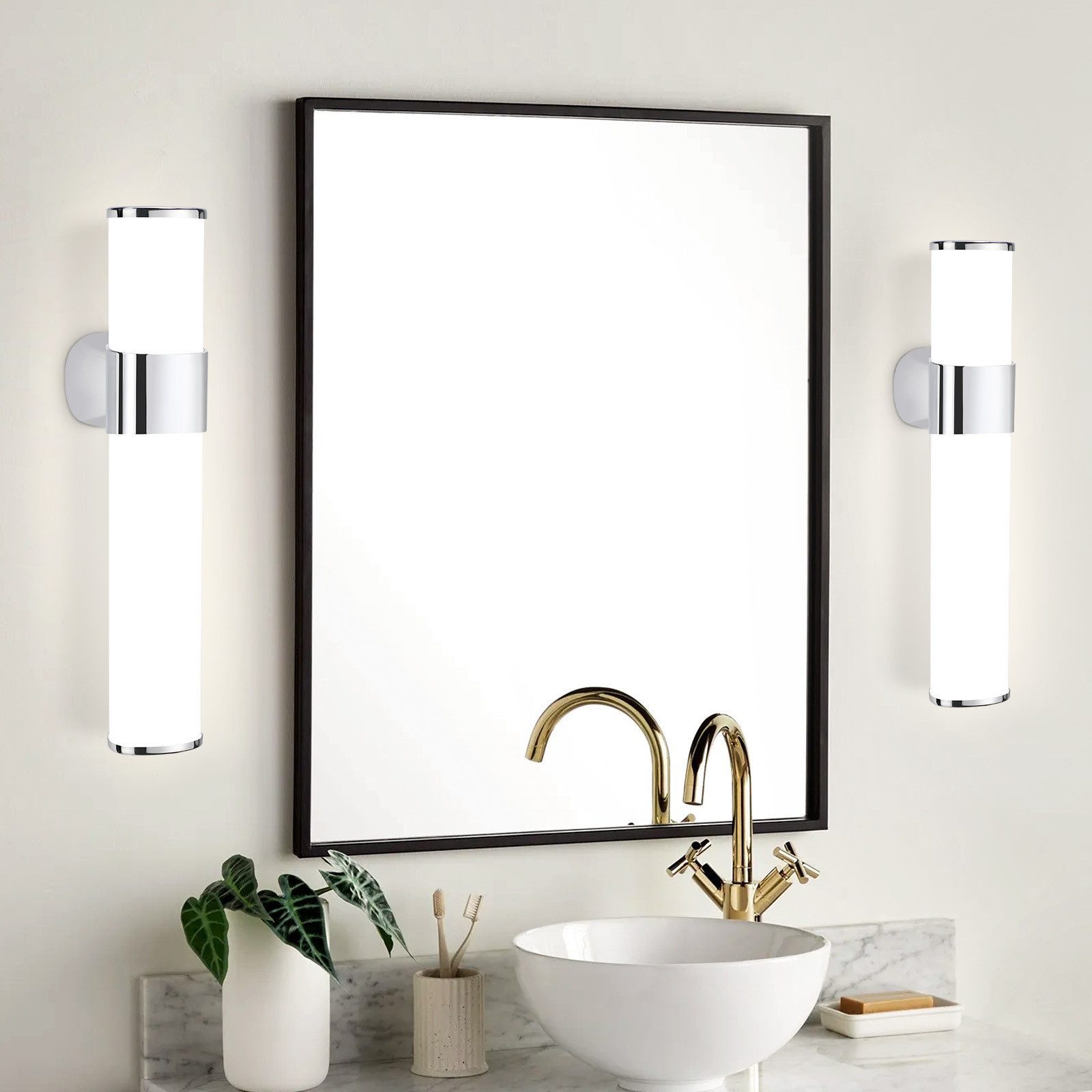 ZMH LED Spiegelleuchte 6W Schwarz/Nickel leuchte Wand 30cm Neutralweiß Flur, Einfache Installation, LED fest integriert, Wandmontage für Keller