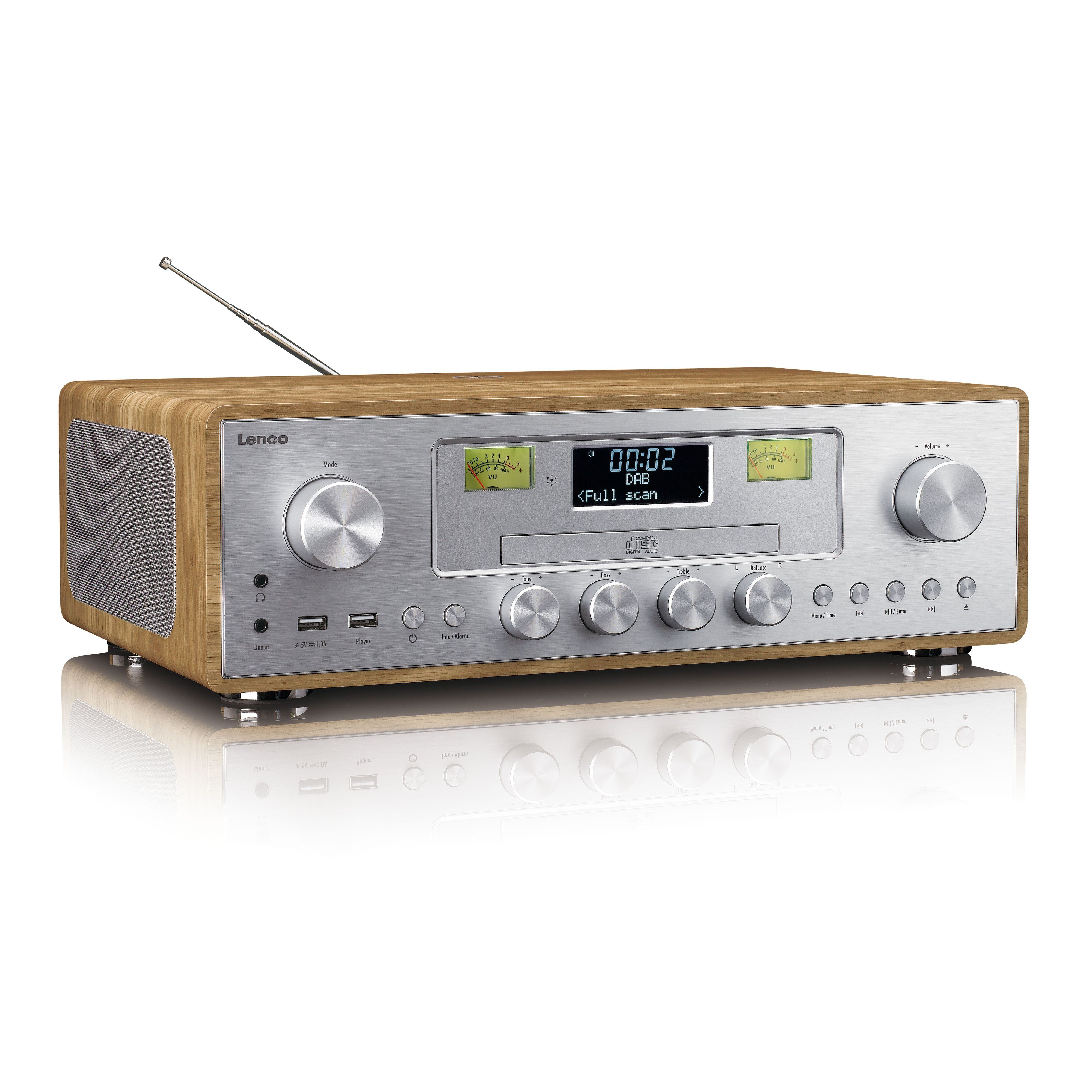 Lenco DAR-281WDSI Radio (DAB+ Radio,Tabelle Radio, Stereo DAB+/FM Radio, 2x 15W, QI-Charging (10W), CD/USB, BT 5.0)