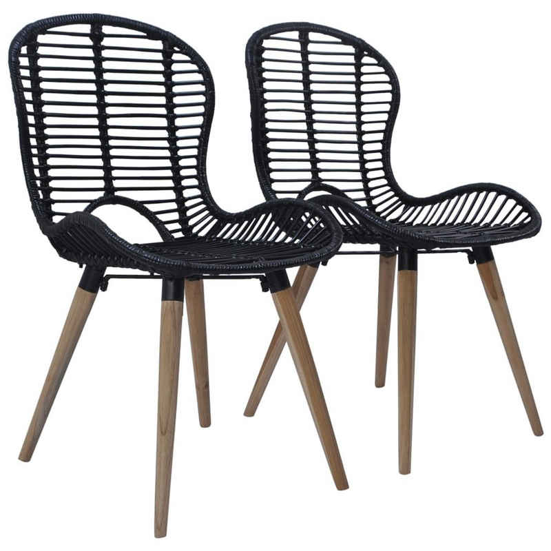 vidaXL Esszimmerstuhl Esszimmerstühle 2 Stk. Schwarz Natur Rattan (2 St)