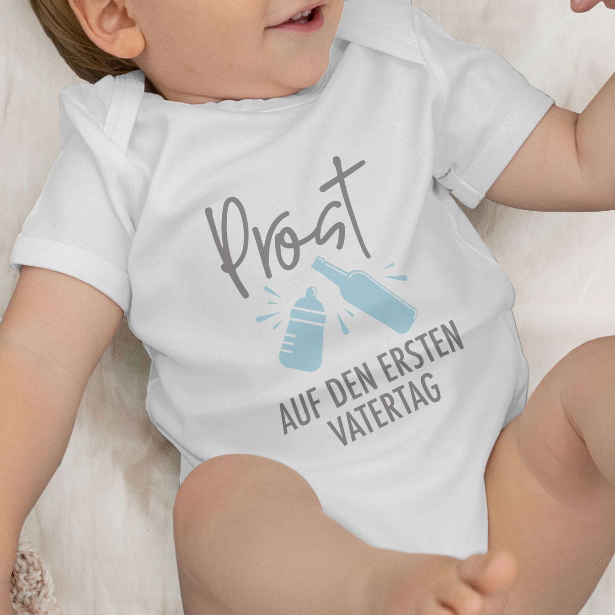 Baby Prost Vatertag 1 Vatertag grau/blau Shirtbody Shirtracer Geschenk - den auf Weiß ersten