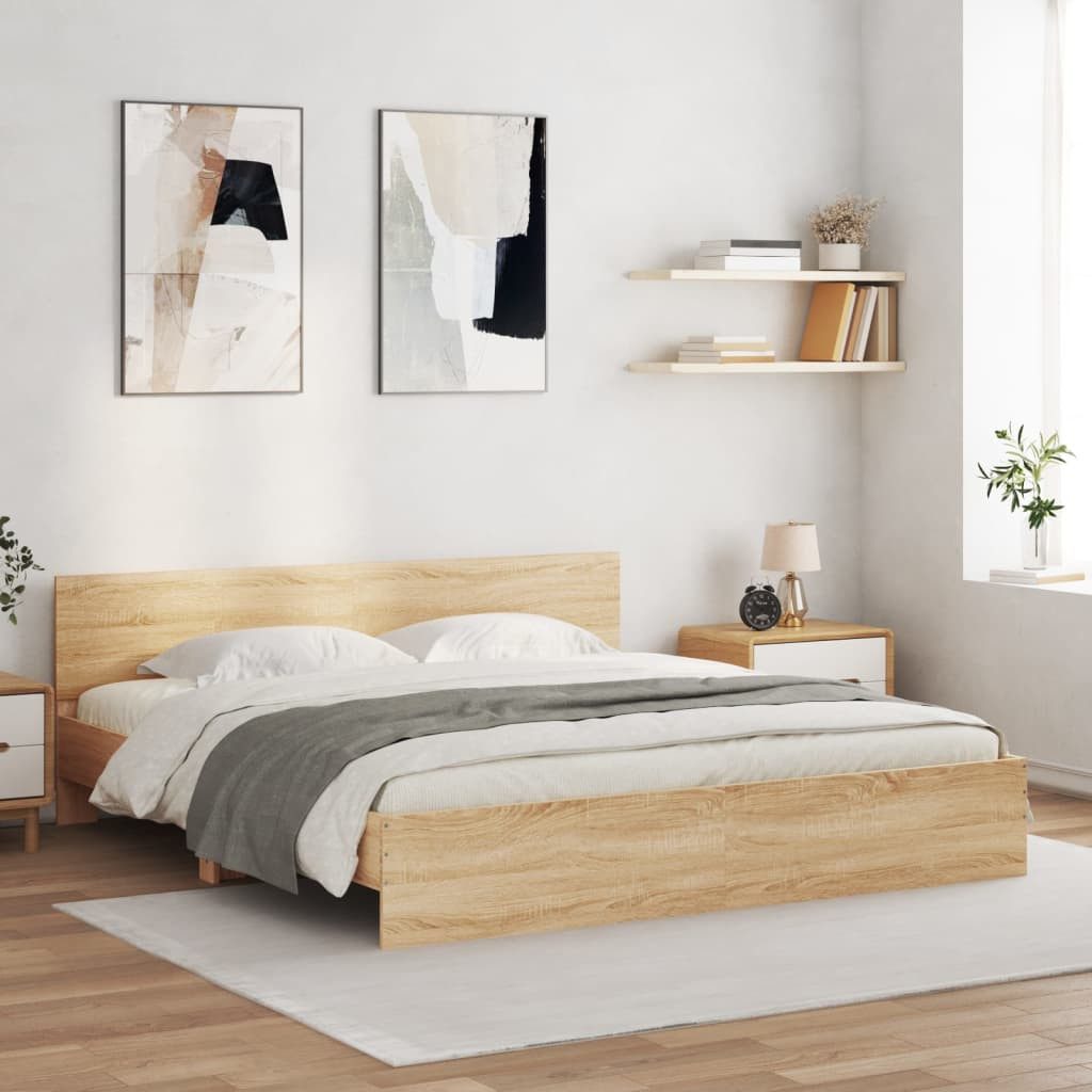 furnicato Bettgestell mit Kopfteil Sonoma-Eiche 160x200 günstig online kaufen