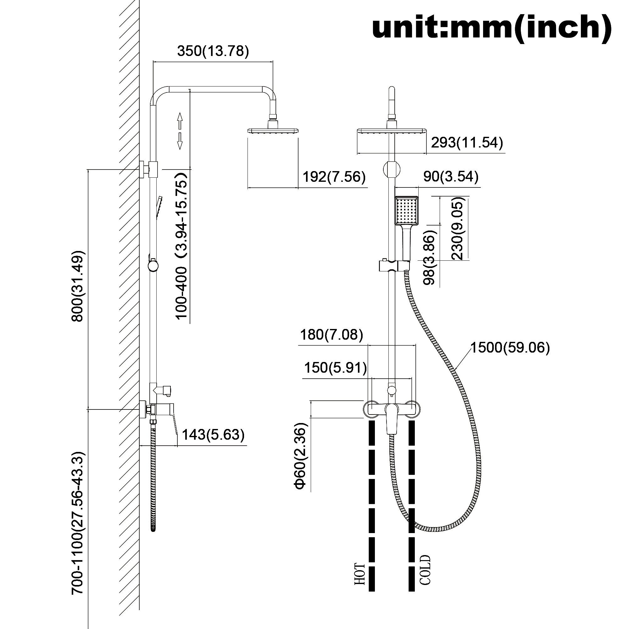 Auralum Brausegarnitur Verstellbar Brausegarnitur Höhe Duschsystem 120 mit Handbrause cm