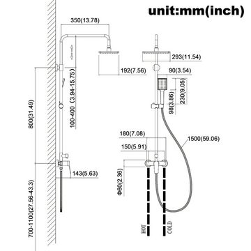 AuraLum pro Duschsystem Duscharmatur Brausegarnitur Höhenverstellbar 120 cm Handbrause Schwarz