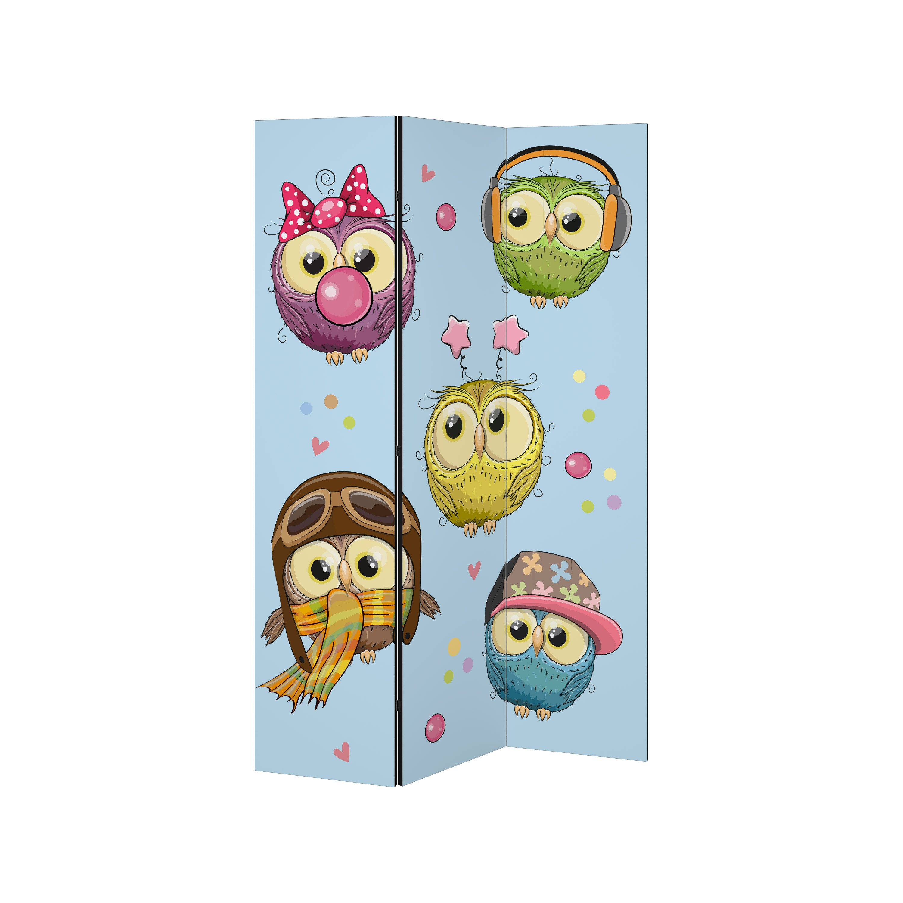 SPACEREBELS Paravent OWLY SQUAD (3 St), Raumteiler mit 3 Paneelen, einseitig bedruckt, 114 x 168 cm