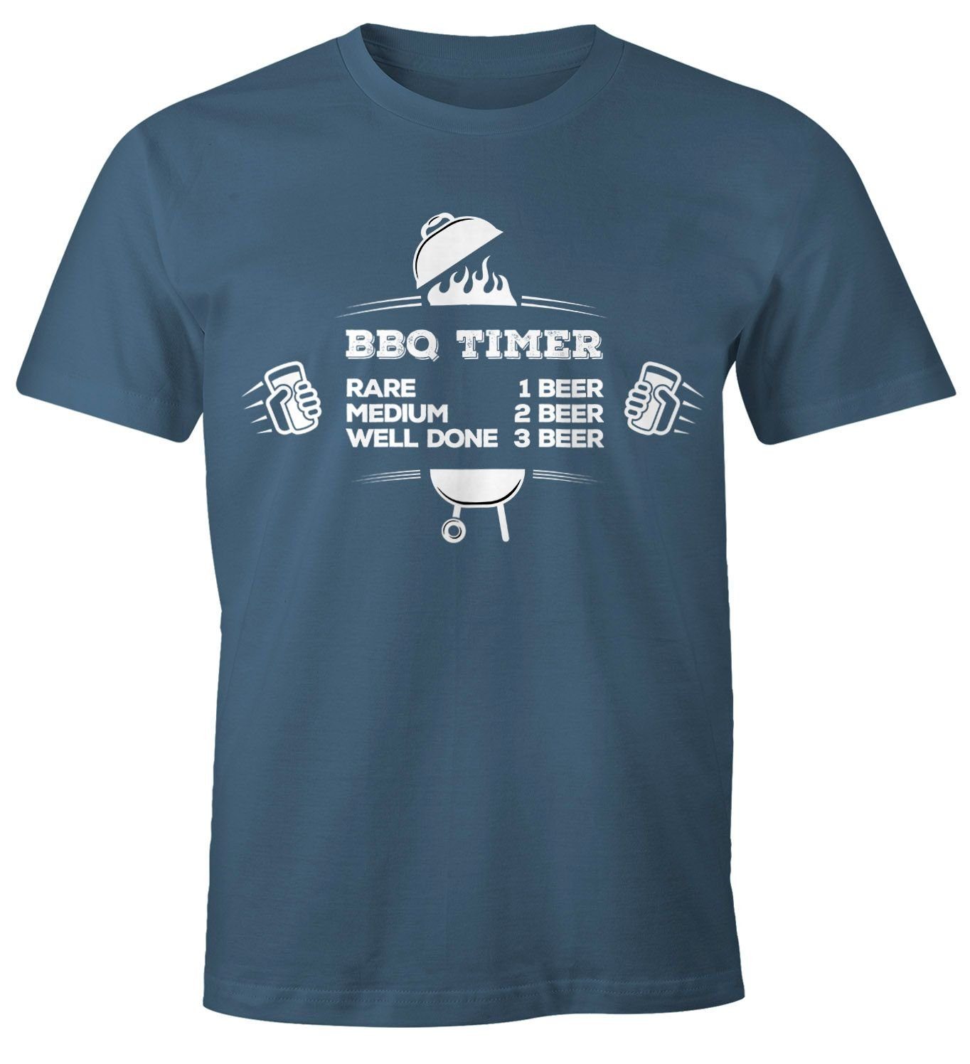 MoonWorks Print-Shirt Herren T-Shirt BBQ Timer Fun-Shirt Grillen Barbecue Tee Sommer Food Moonworks® mit Print blau