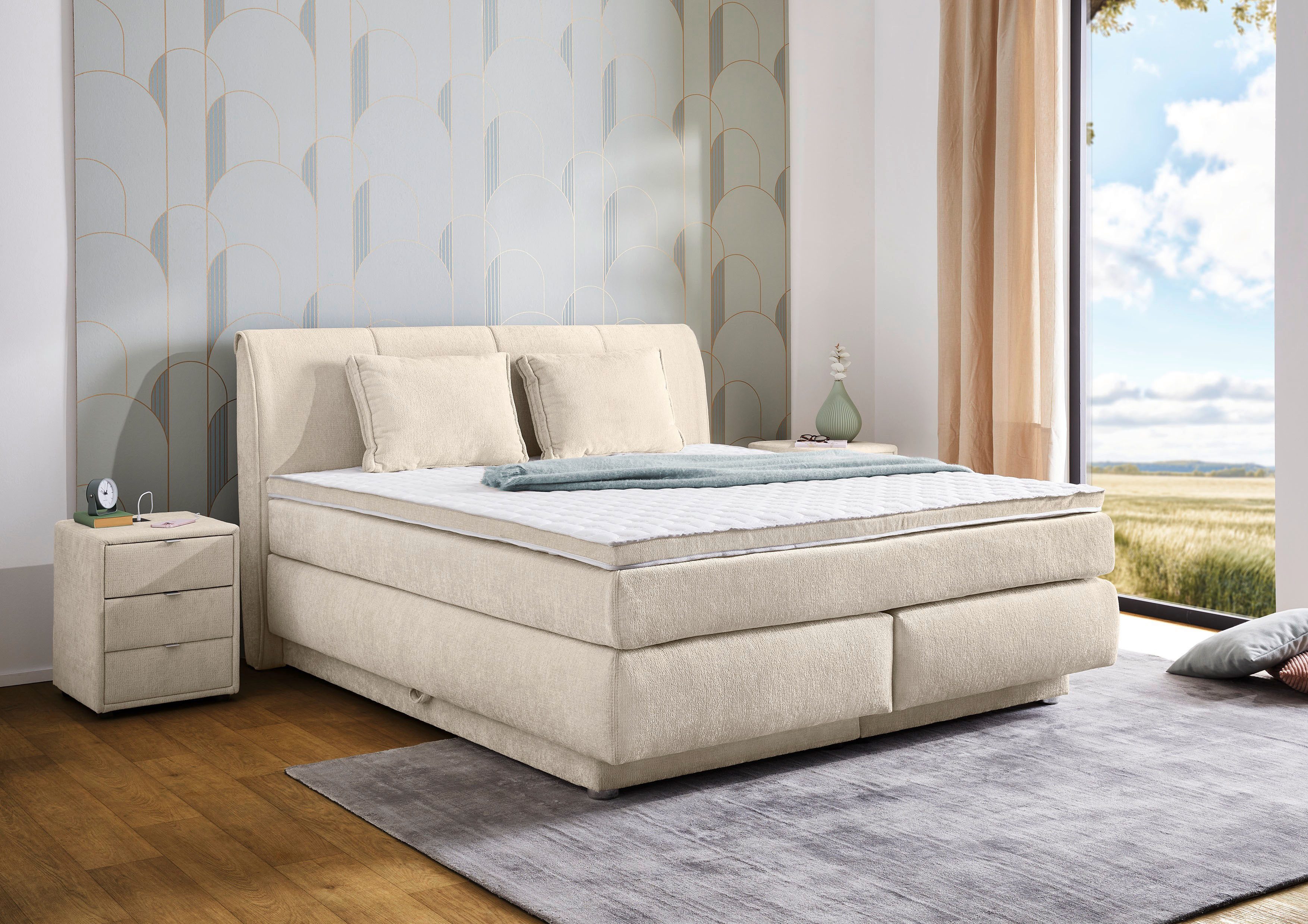 Jockenhöfer Gruppe Boxspringbett Caren, Breite 180cm, mit großem Bettkasten/Stauraum, 7-Zonen-TTFK-Matratze, KS-Topper, verschiedene Härtegrade wählbar