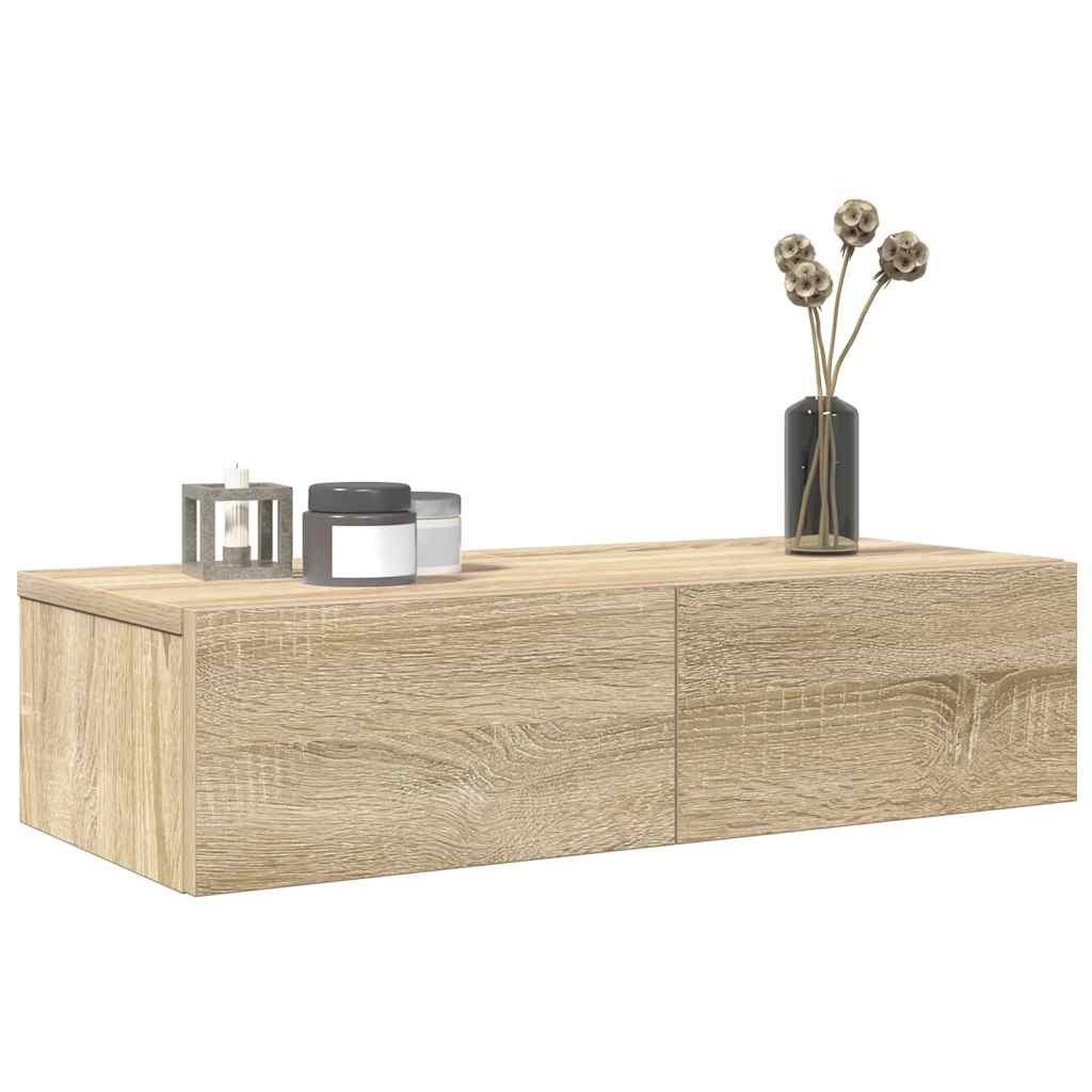vidaXL Wandregal Wandregal mit Schubladen Sonoma-Eiche 60x26,5x15 cm