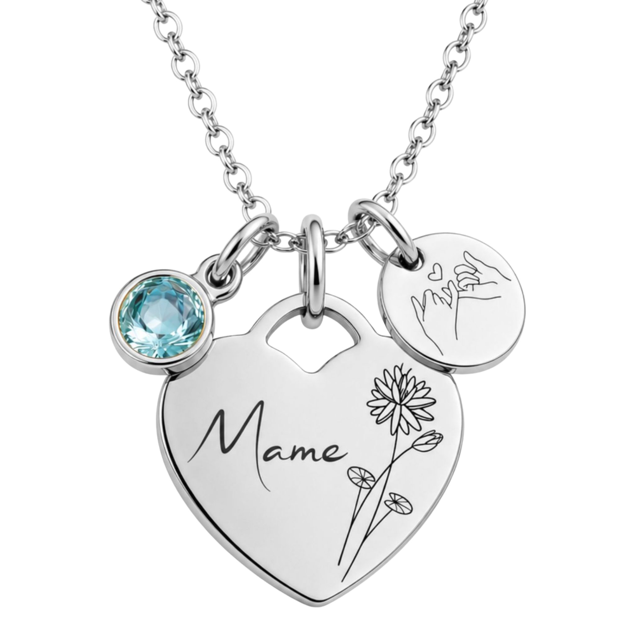 BS Schmuckdesign Kette mit Anhänger mit Gravur Personalisierte Halskette Damen Herzkette Name und Monatsblume Gravur (inkl. Gravur), vollständig personalisierbar inkl. Geschenkbox