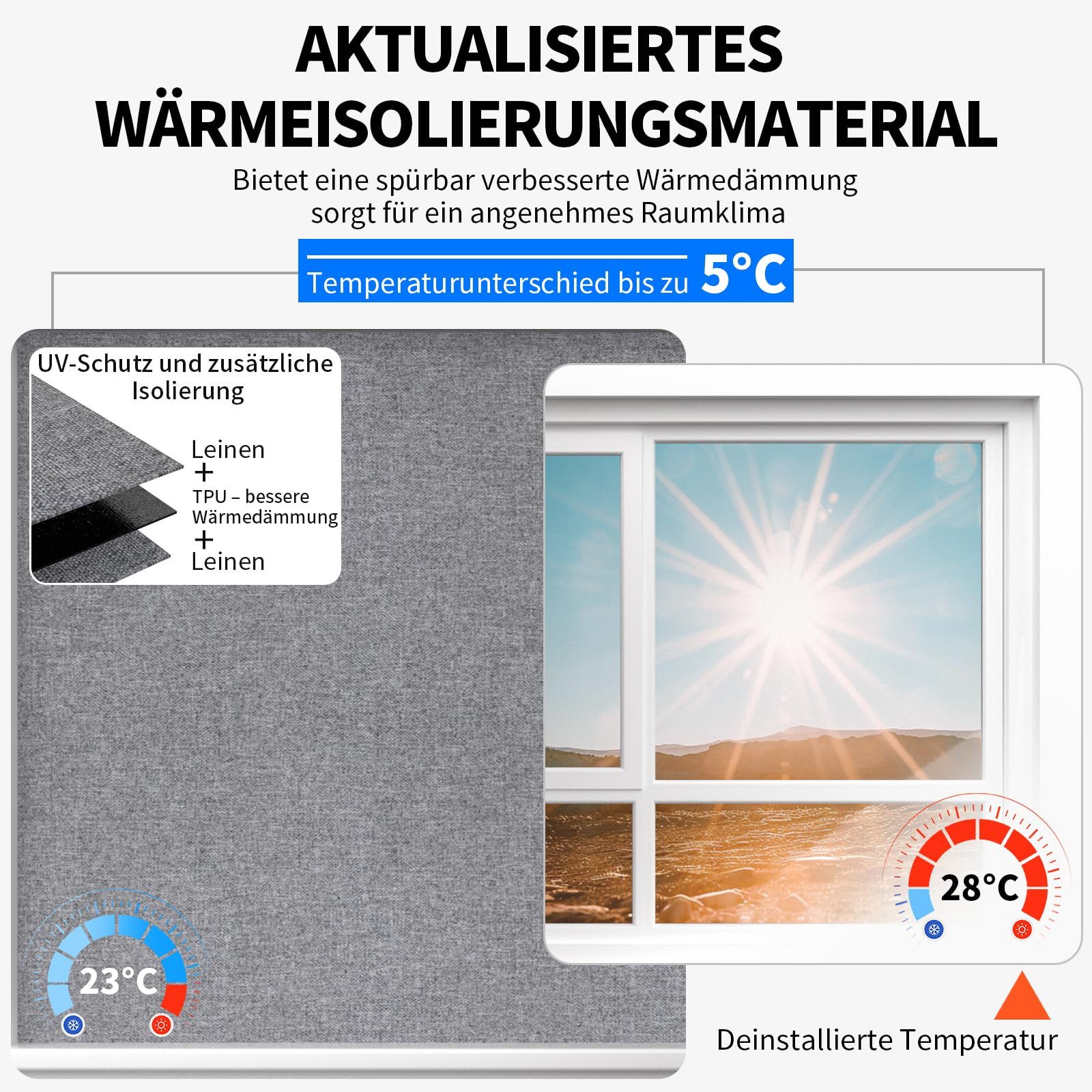 Verdunklungsrollo Fenster Verdunkelung Dachfenster Leinenoptik Material-Upgrade, Agger, für Faltenfreie Verdunklungsrollo ohne Bohren Verdunklungsstoff – Bild 5 von 5