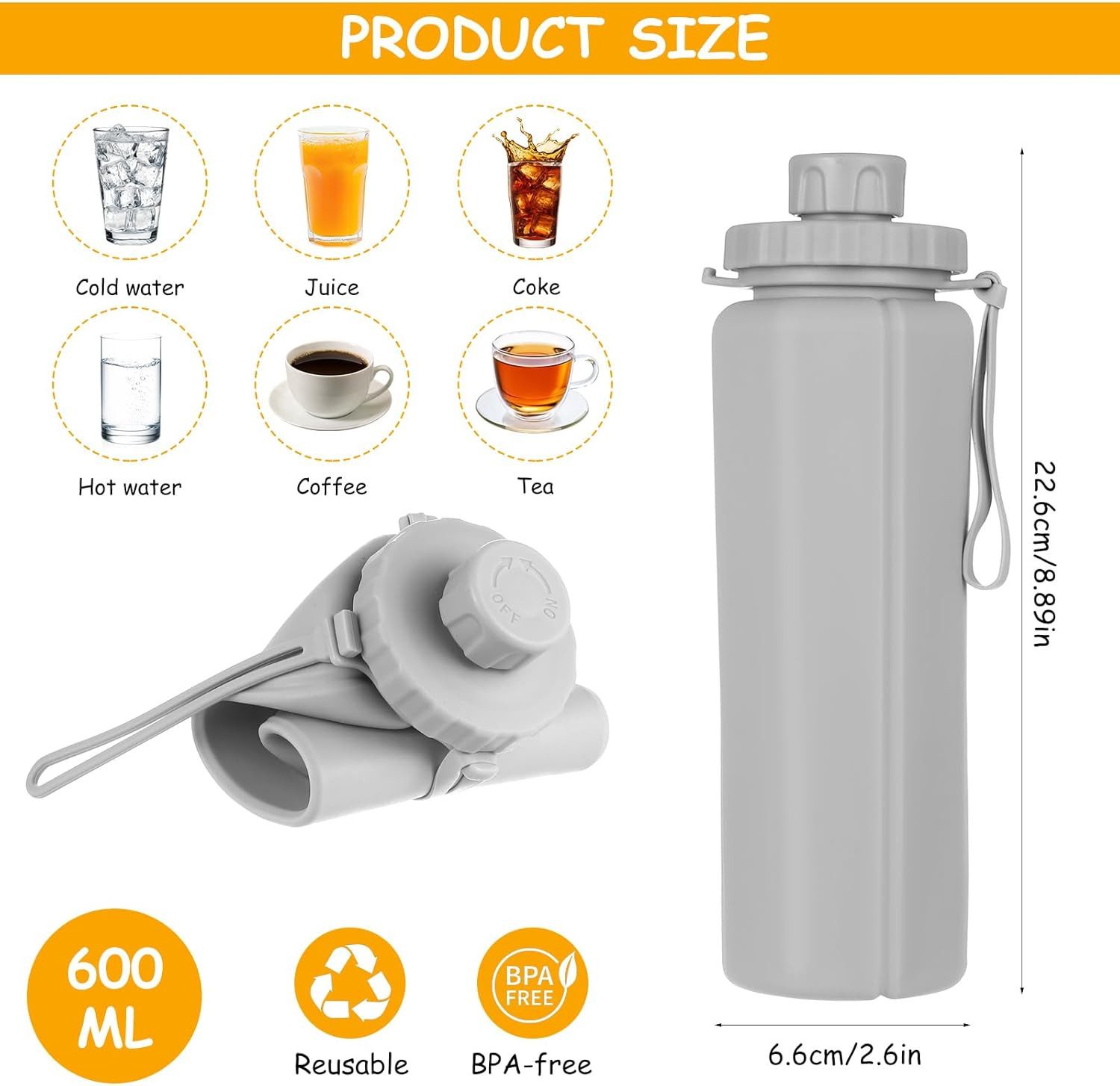 FELIXLEO Trinkflasche 600ml Faltbare Wasserflasche Silikon Trinkflasche Outdoor Camping