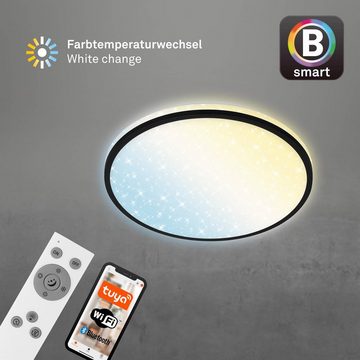 Briloner Leuchten LED-Sternenhimmel 3064-015, Wifi, Appsteuerung, Sprachsteuerung, Fernbedienung, Sternenhimmel, indirektes Licht, Speicherfunktion, LED fest verbaut, Kaltweiß, Neutralweiß, Tageslichtweiß, Warmweiß, Smarte Deckenlampe, 33,3x6,2cm, Schwarz, 24W, Wohnzimmer, Flur, Büro