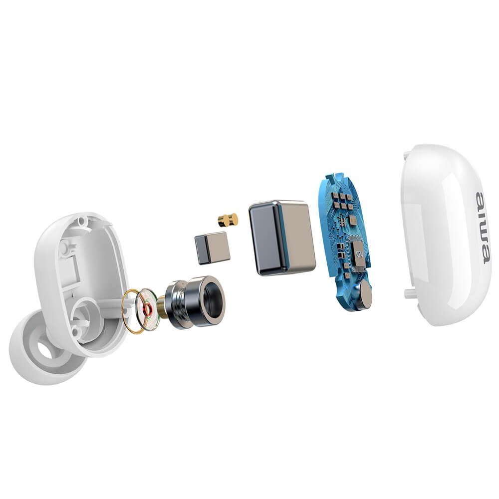 In-Ear-Kopfhörer Aiwa 300mAh, Android, Kopfhörer: Kopfhörer (iOS, Ladeports) Gesprächszeit m 3 Ladeetui: / der Weiß EBTW-150 magnetische Drahtlose 5.0 Bluetooth pro 10 Stunden Ladung, Wiedergabe- Reichweite