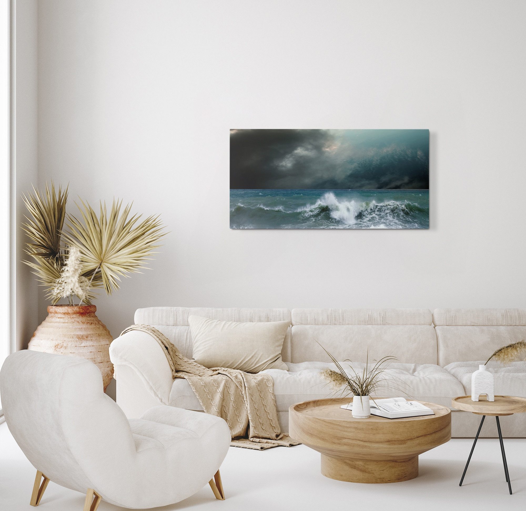 Sinus Art Leinwandbild Kunstdruck Bilder 120x60cm Stürmische See Meer Wellen dunkle Wolken, (1 St)