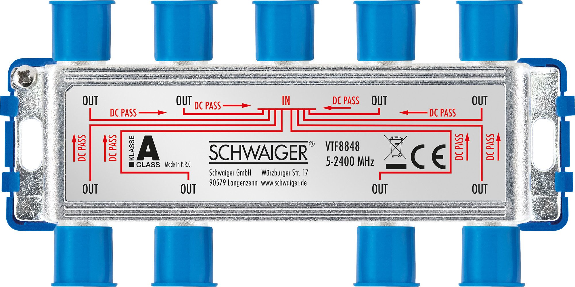 Schwaiger SAT-Verteiler VTF8848 241 (verteilt ein Signal auf acht Teilnehmer), für Kabel-, Antennen- und Satellitenanlagen