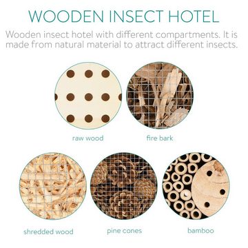 Navaris Tier-Beschäftigungsspielzeug Insektenhotel aus Holz - Naturbelassenes Hotel mit Standfüßen, Holz