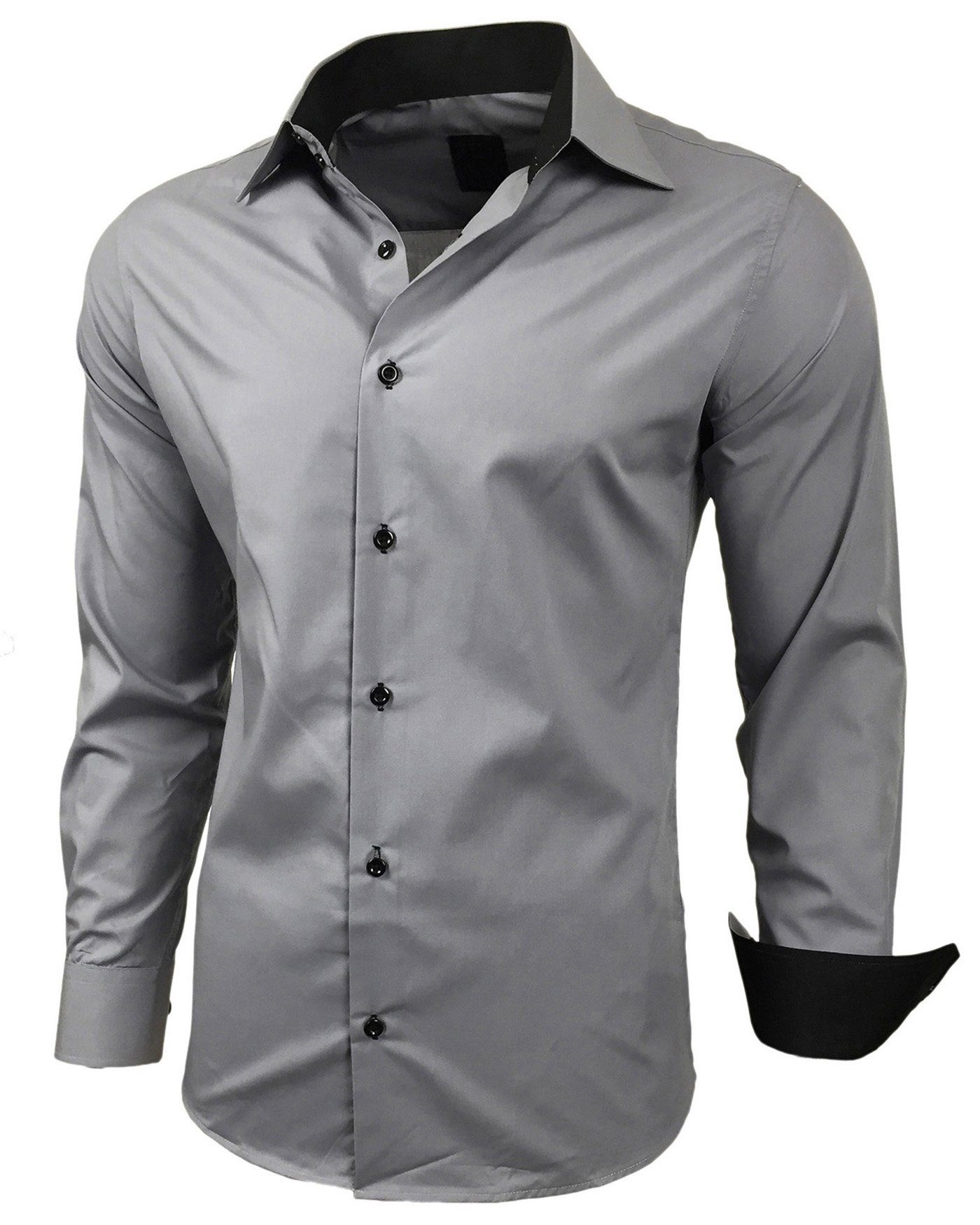 Langarmhemd Kentkragen Businesshemd Slim Fit Hemd mit farblich abgesetzten B-444