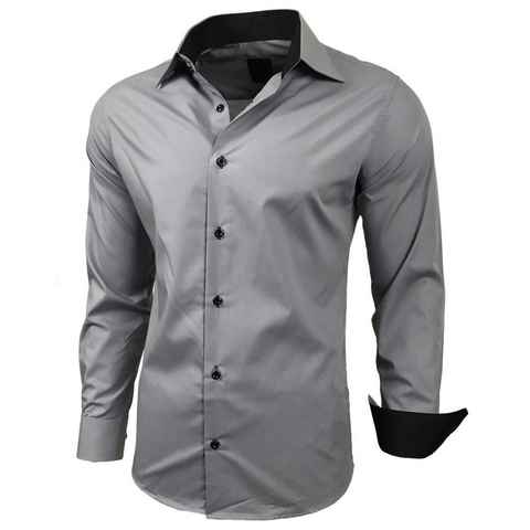 Baxboy Langarmhemd BAXBOY Kentkragen Businesshemd Slim Fit Hemd mit farblich abgesetzten