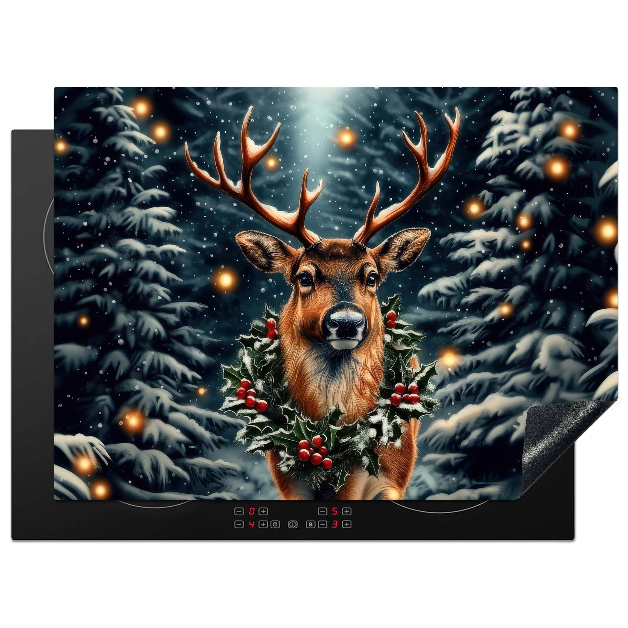 MuchoWow Herd-Abdeckplatte Weihnachten - Magie - Wald - Farbenfroh, Vinyl, (1 tlg), Küche Herdabdeckung Ceranfeld Induktionsfeld Vinyl, 65x50 cm
