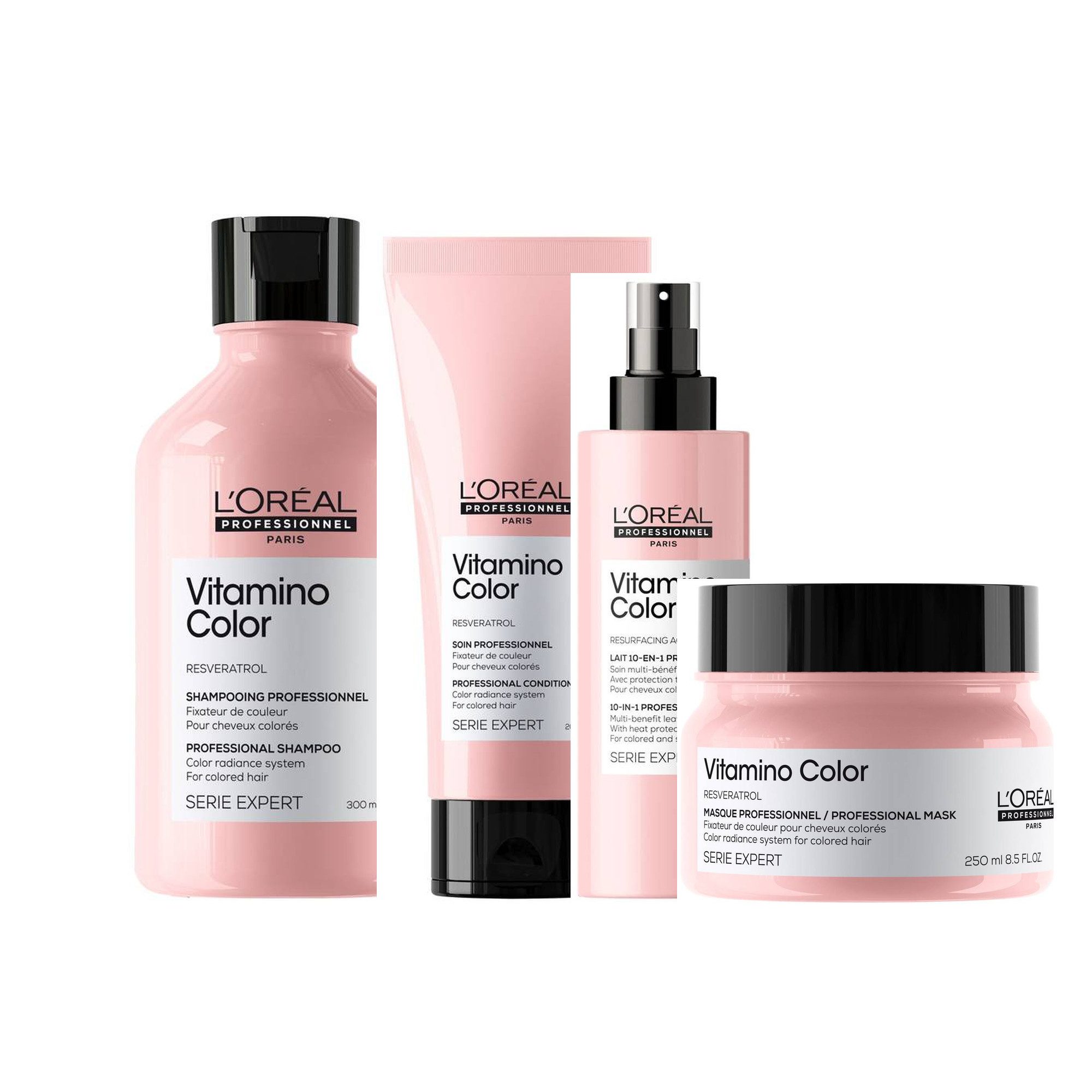 L'ORÉAL PROFESSIONNEL PARIS Haarpflege-Set L'Oréal Vitamino Color Shampoo Conditioner Maske Spray Set 940 ml, 4-tlg., reichhaltig