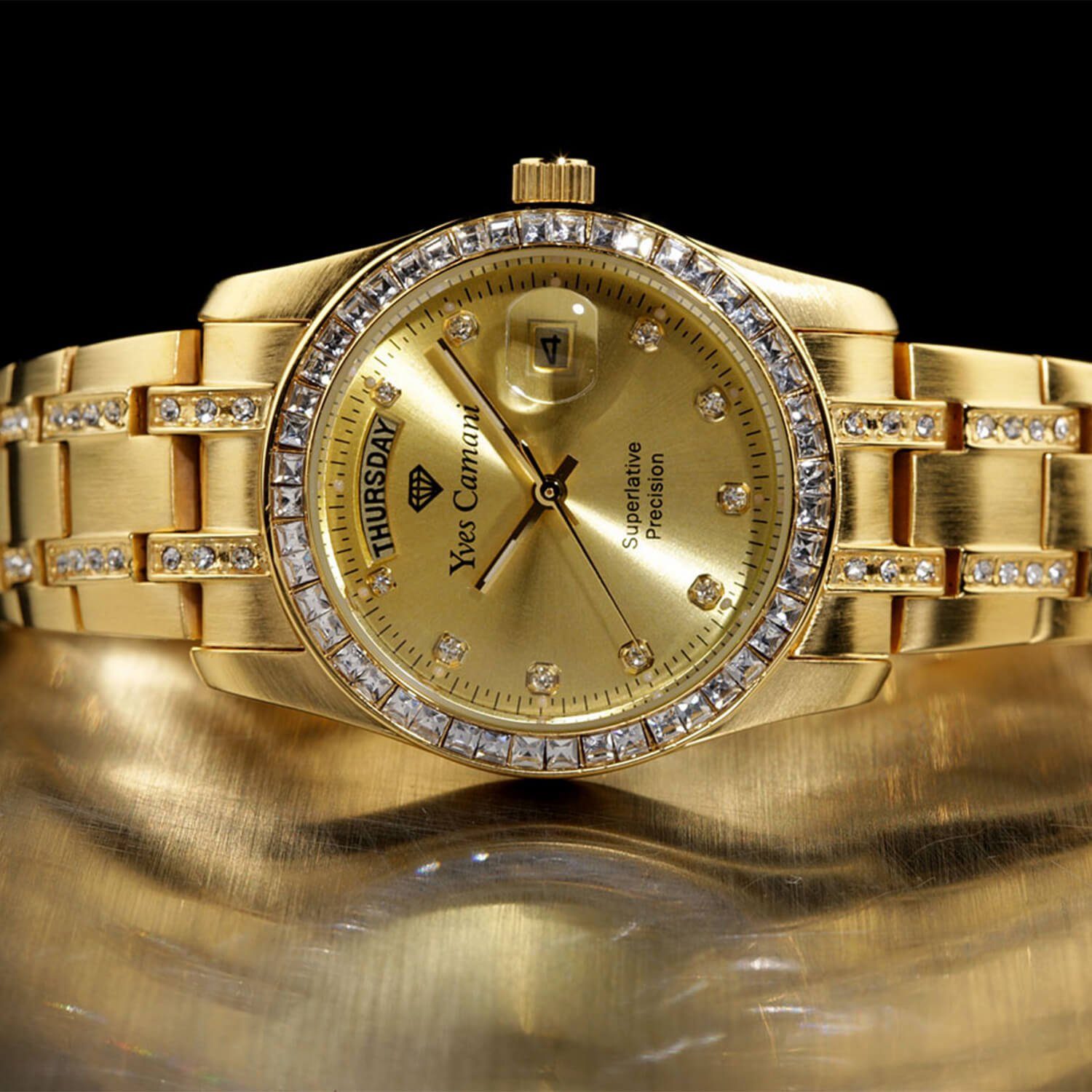 Yves Camani Quarzuhr AURON, Kratzfeste Mineralglas, 3 ATM, funktionaler Datumsanzeige